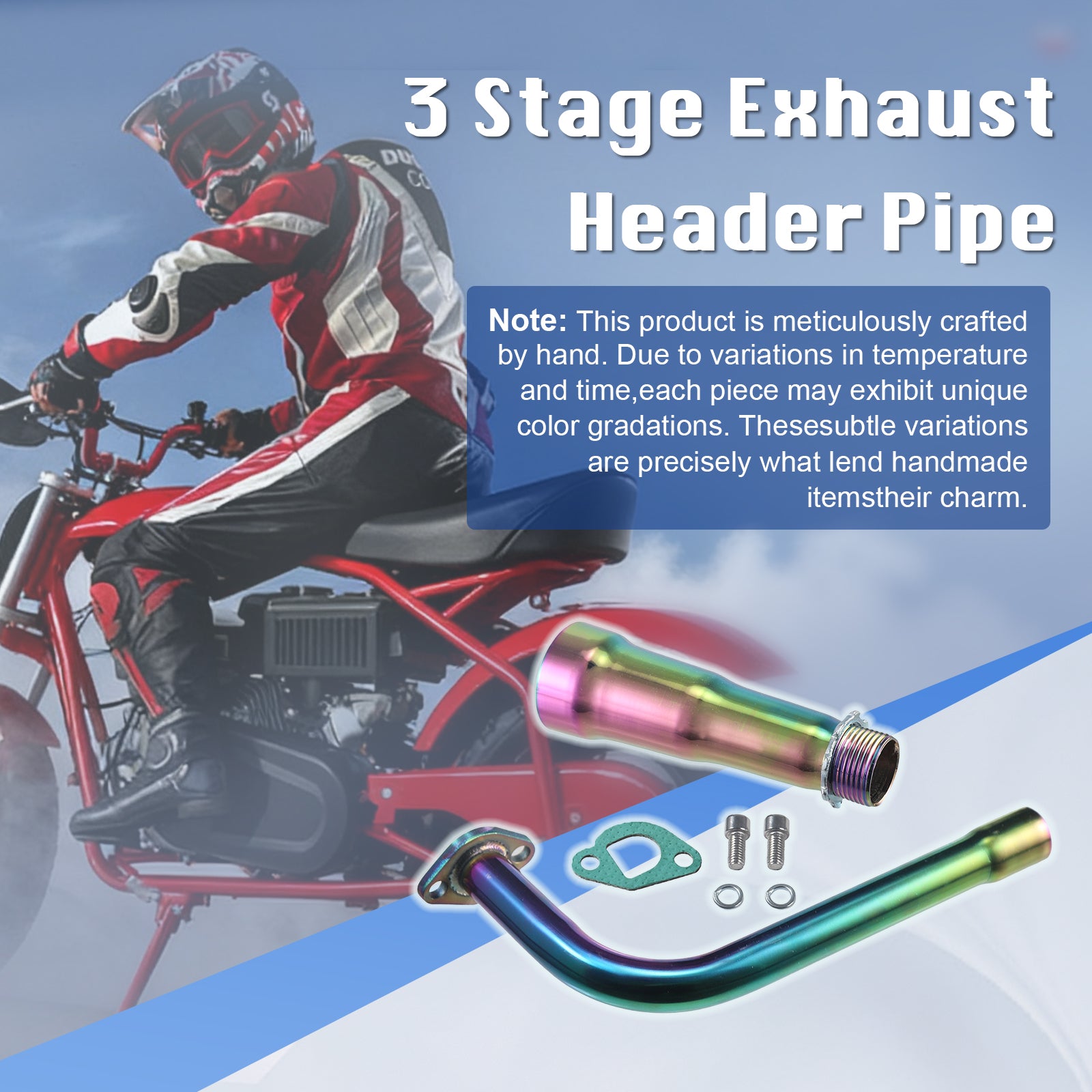 Colorful 3 Stage Exhaust Header Pipe,For Predator 212cc 196cc Go Kart& Mini Bike, For Coleman Powersports CT200U,CT200U-EX,BT200X, For Honda GX160,GX200