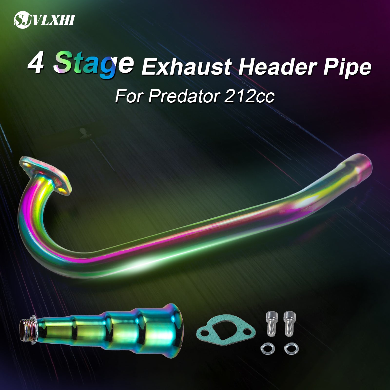 Upgraded 4 Stage Exhaust Header Pipe Colorful,For Predator 212cc 196cc Go Kart& Mini Bike, For Coleman Powersports CT200U,CT200U-EX,BT200X, For Honda GX160,GX200
