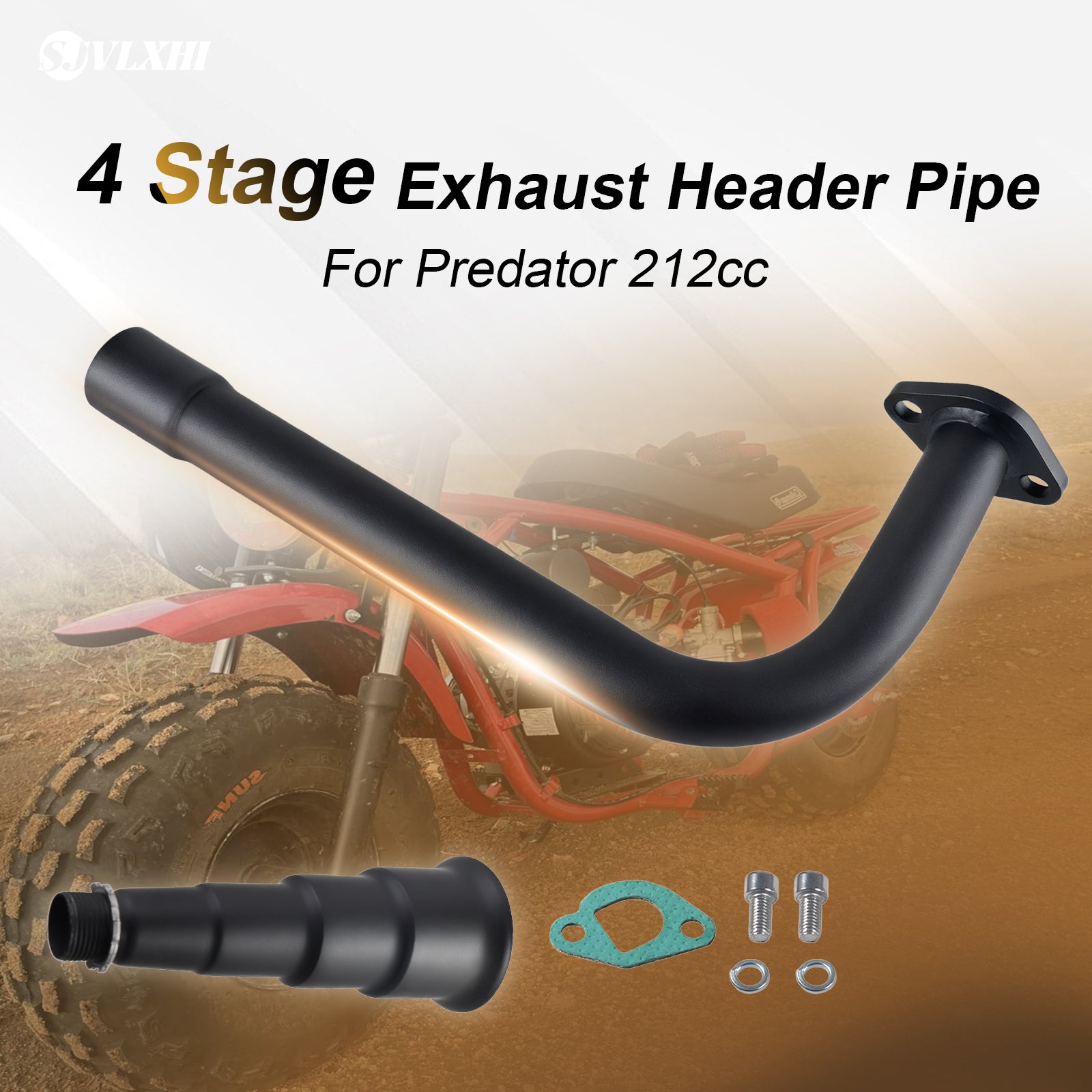 Black 4 Stage Exhaust Header Pipe,For Predator 212cc 196cc Go Kart& Mini Bike, For Coleman Powersports CT200U,CT200U-EX,BT200X, For Honda GX160,GX200