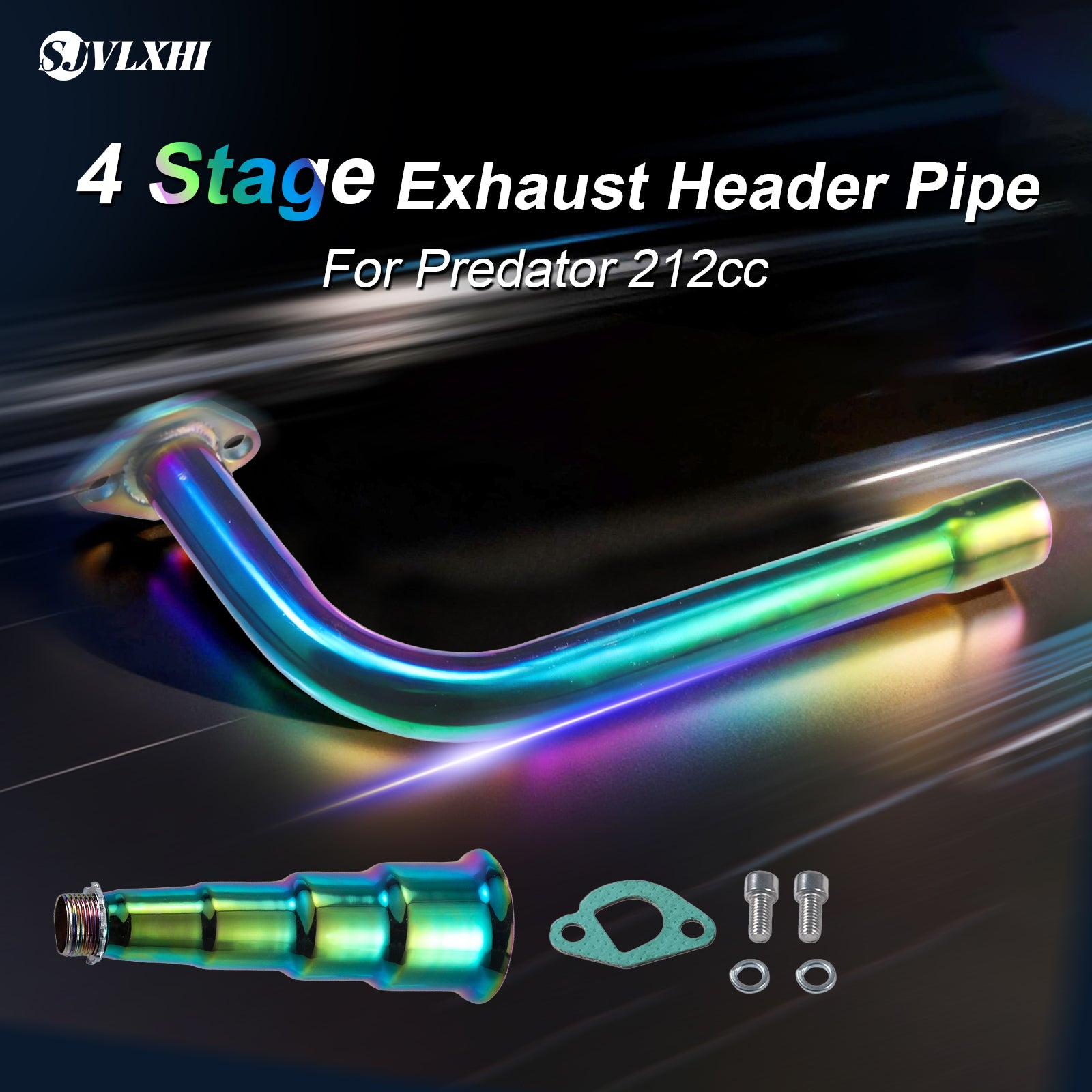 Colorful 4 Stage Exhaust Header Pipe,For Predator 212cc 196cc Go Kart& Mini Bike, For Coleman Powersports CT200U,CT200U-EX,BT200X, For Honda GX160,GX200