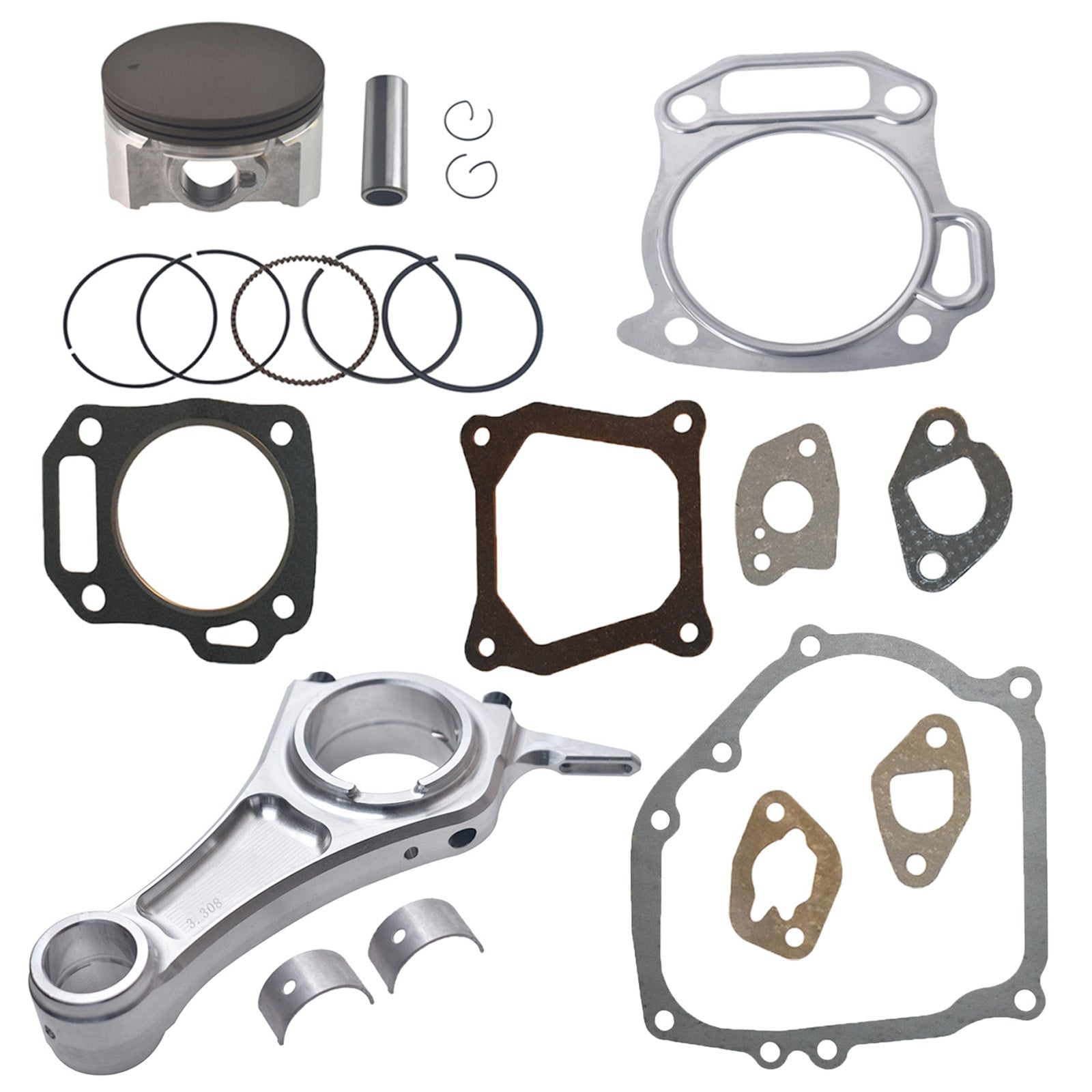 Billet Rod（3.308） Kit 70mm Ceramic Coated Flat Top Piston .550 for the Harbor Freight Predator 212cc Hemi and Non-Hemi versions Engine.
