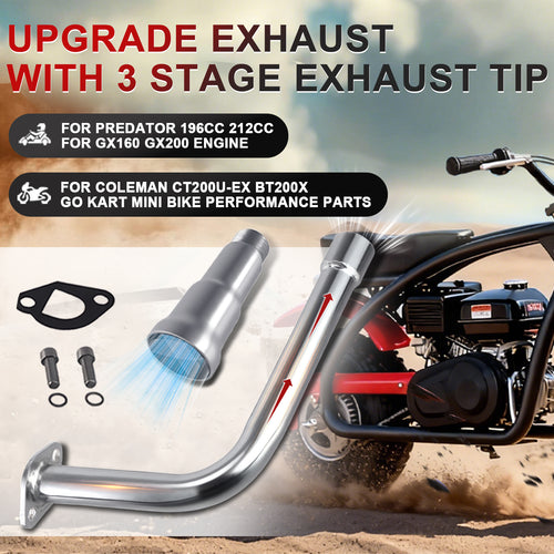 212cc exhaust with 3 Stage exhaust tip For Predator 212cc 196cc 6.5HP for Honda GX160 GX200 for Coleman CT200U BT200X CT200u-ex Mini Bike Go Kart part sliver