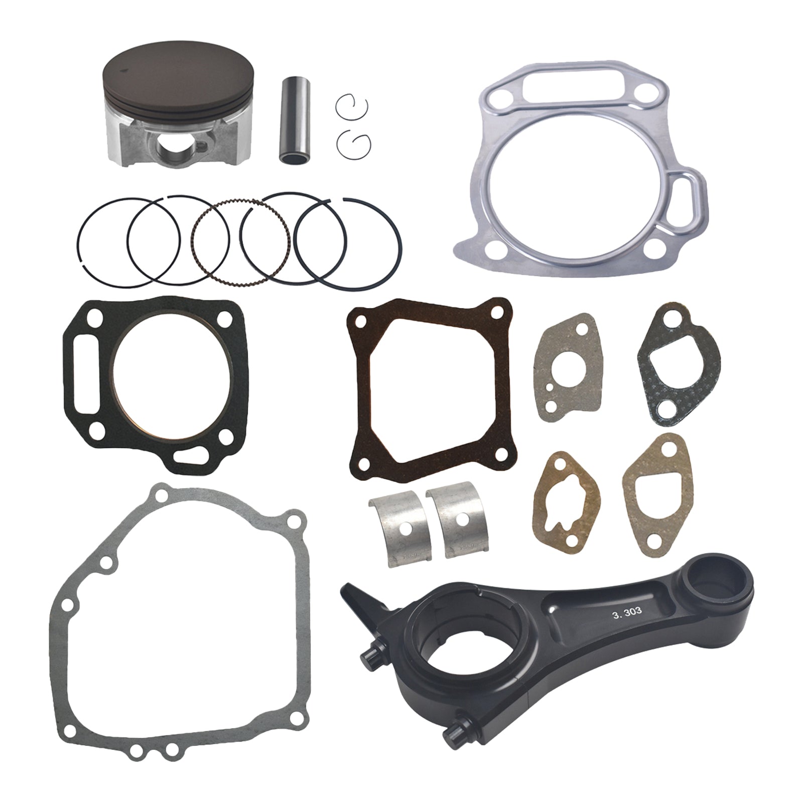 3.303" Billet Aluminum Connecting Rod With 70mm Ceramic Coated Flat Top Piston .550 Gaskets For Honda GX200 Clone Engines Go Kart Parts