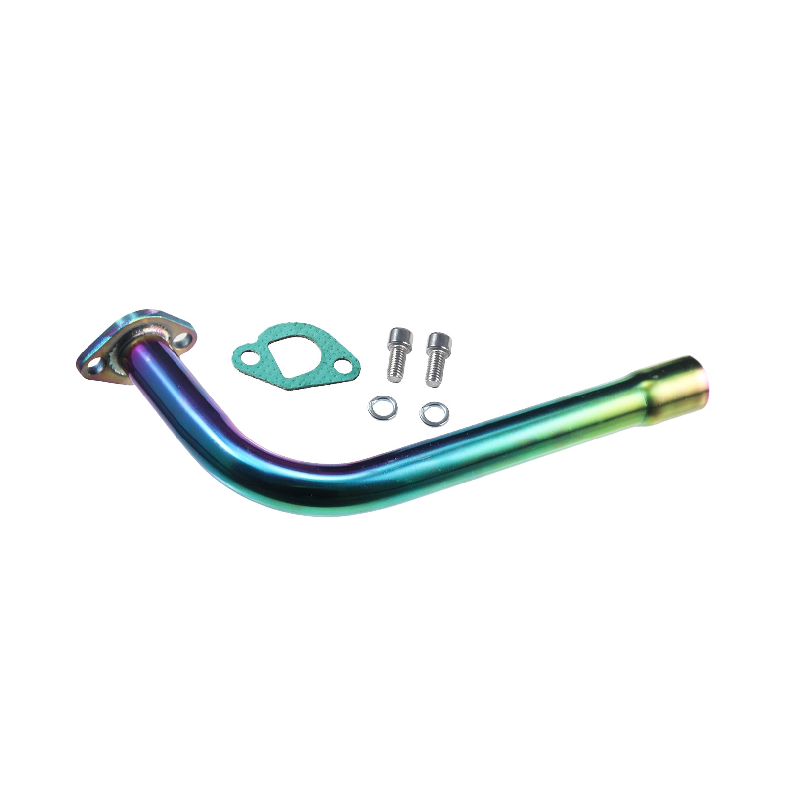 A Bent Exhaust Pipe With Female Threaded Colorful
