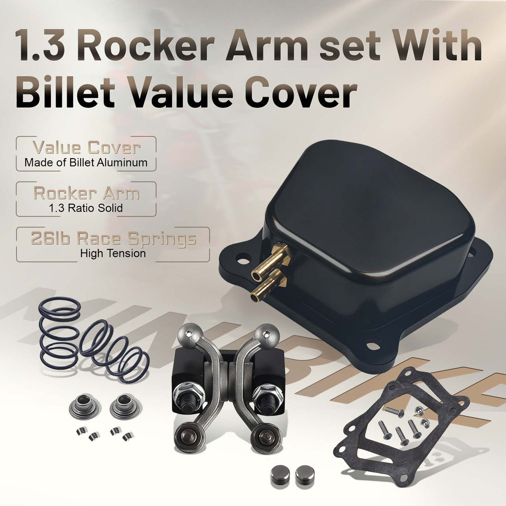 1.3 Ratio Solid cast Racing Shaft Rocker Arm set with billet value cover 26lb race springs for Predator 196cc 212cc 224cc Non Hemi for Honda GX160 GX200 Engine MiniBike Performance Parts