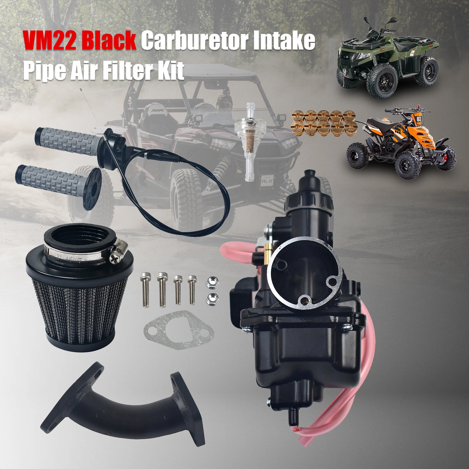 VM22 Black Carburetor Intake Pipe Air Filter Kit Fit For Predator 212cc GX160 Honda GX200 CT200U 196cc KT196 Clones Go Kart Mini Bike Race Kart(Black)
