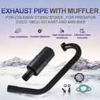212cc Upgrade Exhaust Pipe with Muffler Kit for Predator 196cc 224cc 6.5hp for Coleman CT200U BT200X CT200U-EX Mini Bike Go Kart Black