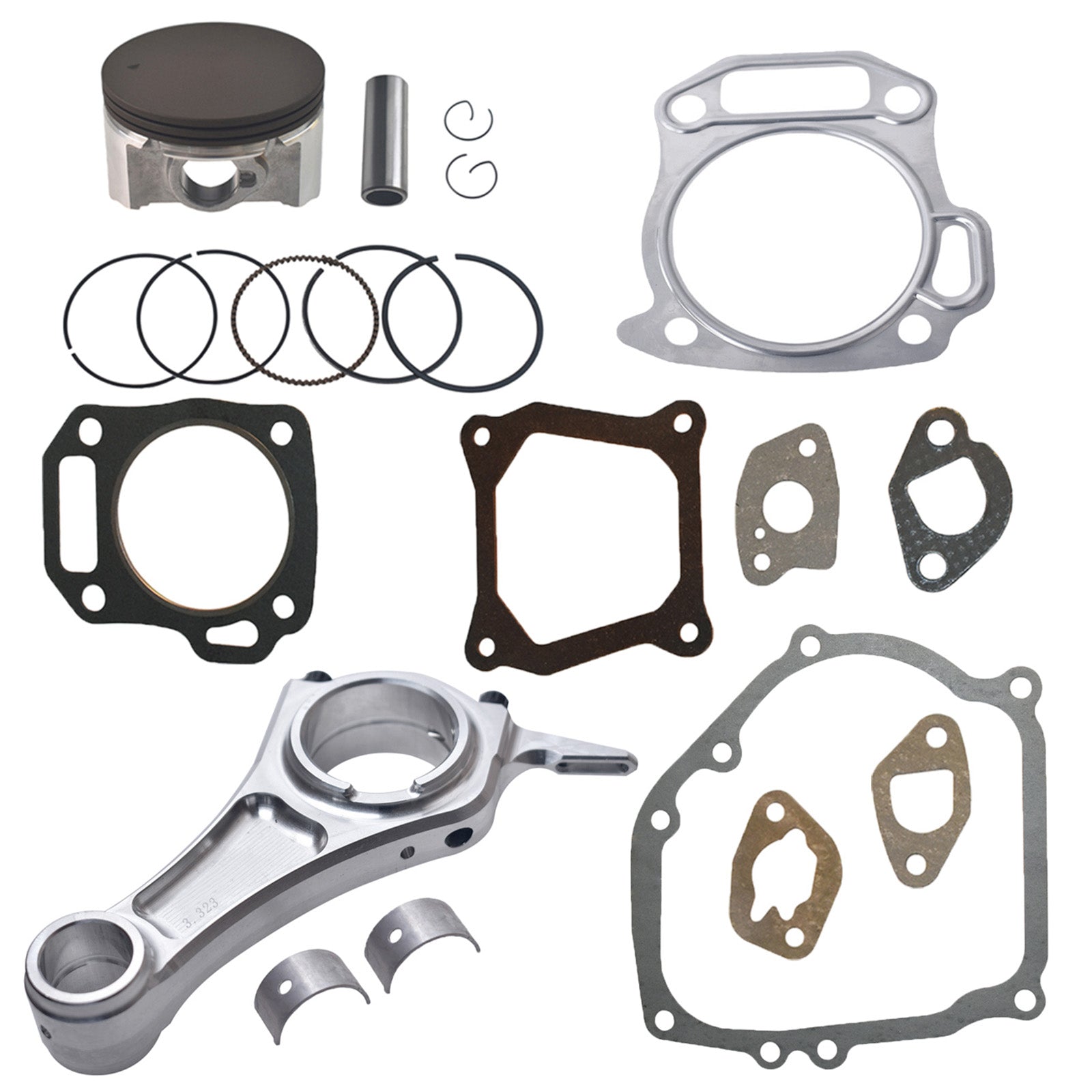 Billet Rod（3.323） Kit 70mm Ceramic Coated Flat Top Piston .550 for Honda GX200 Clone Engine