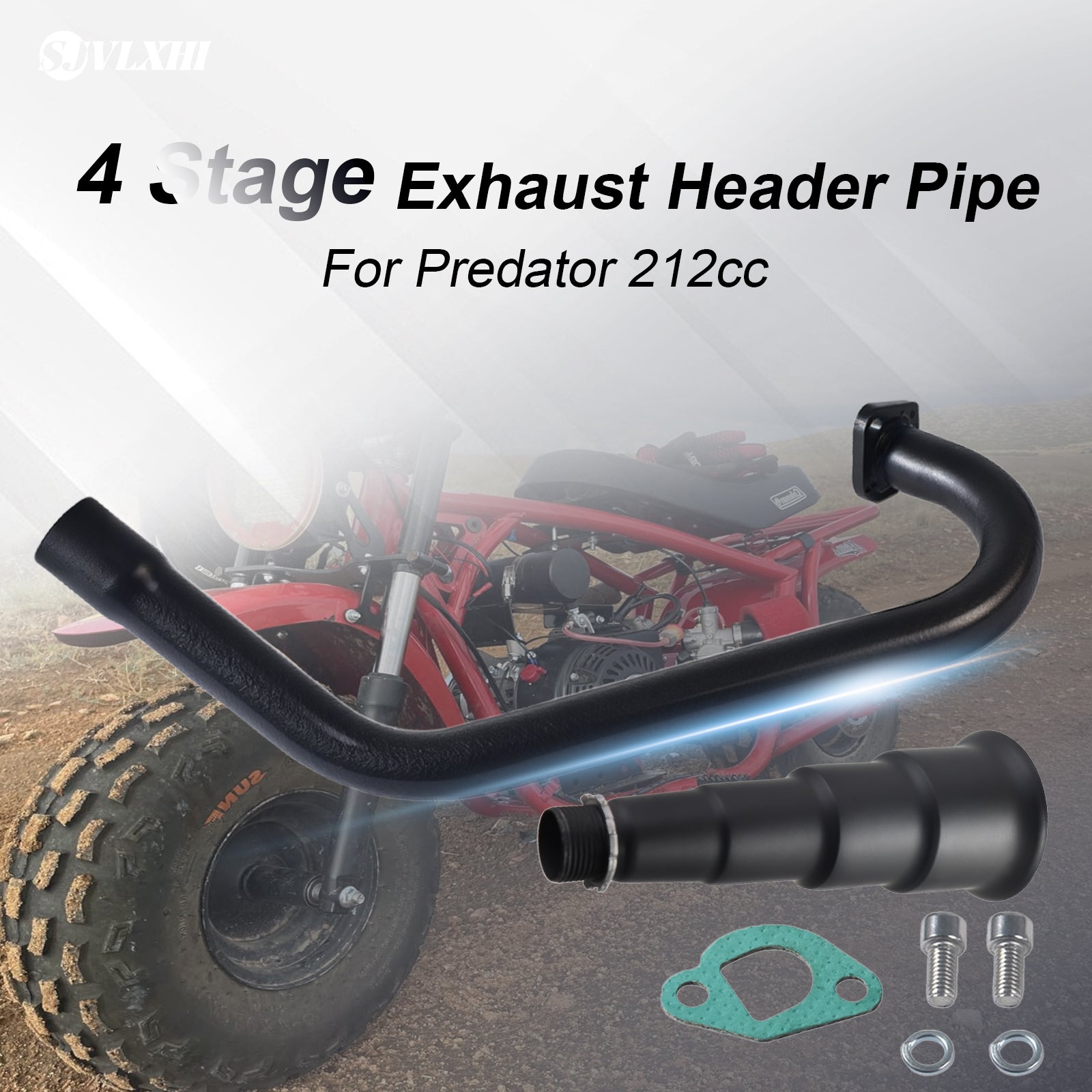 Upgraded 4 Stage Exhaust Header Pipe Black,For Predator 212cc 196cc Go Kart& Mini Bike, For Coleman Powersports CT200U,CT200U-EX,BT200X, For Honda GX160,GX200