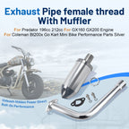 Exhaust Pipe female thread With Muffler For Predator 196cc 212cc for GX160 GX200 Engine for Coleman Bt200x Go Kart Mini Bike Performance Parts Silver