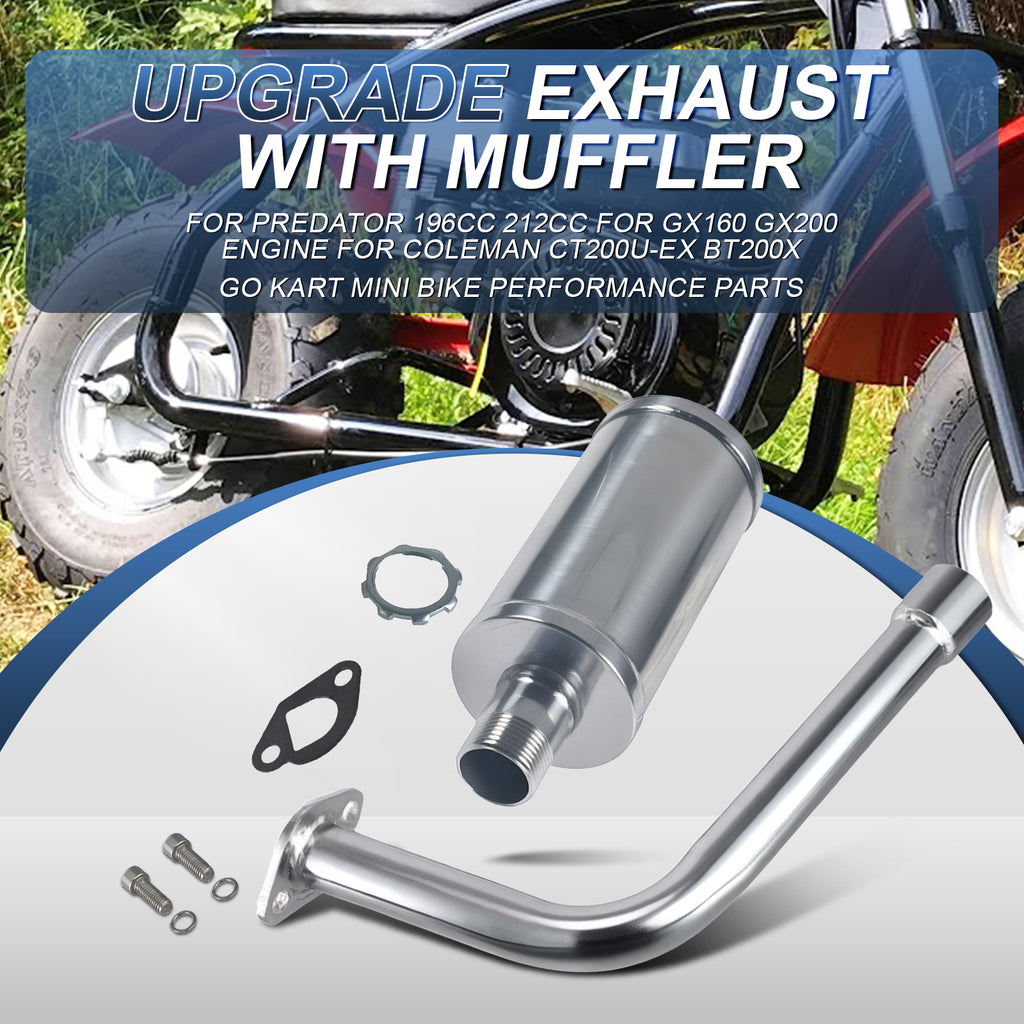 Exhaust With Muffler For Predator 212cc 196cc 6.5HP for Honda GX160 GX200 for Coleman CT200U BT200X CT200u-ex Mini Bike Go Kart part sliver