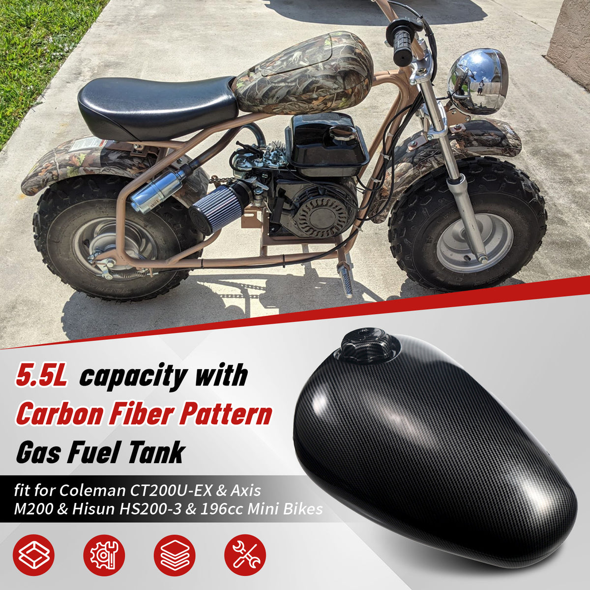 5.5L Fuel Tank for Coleman CT200U-EX Axis M200 196cc Mini Bikes