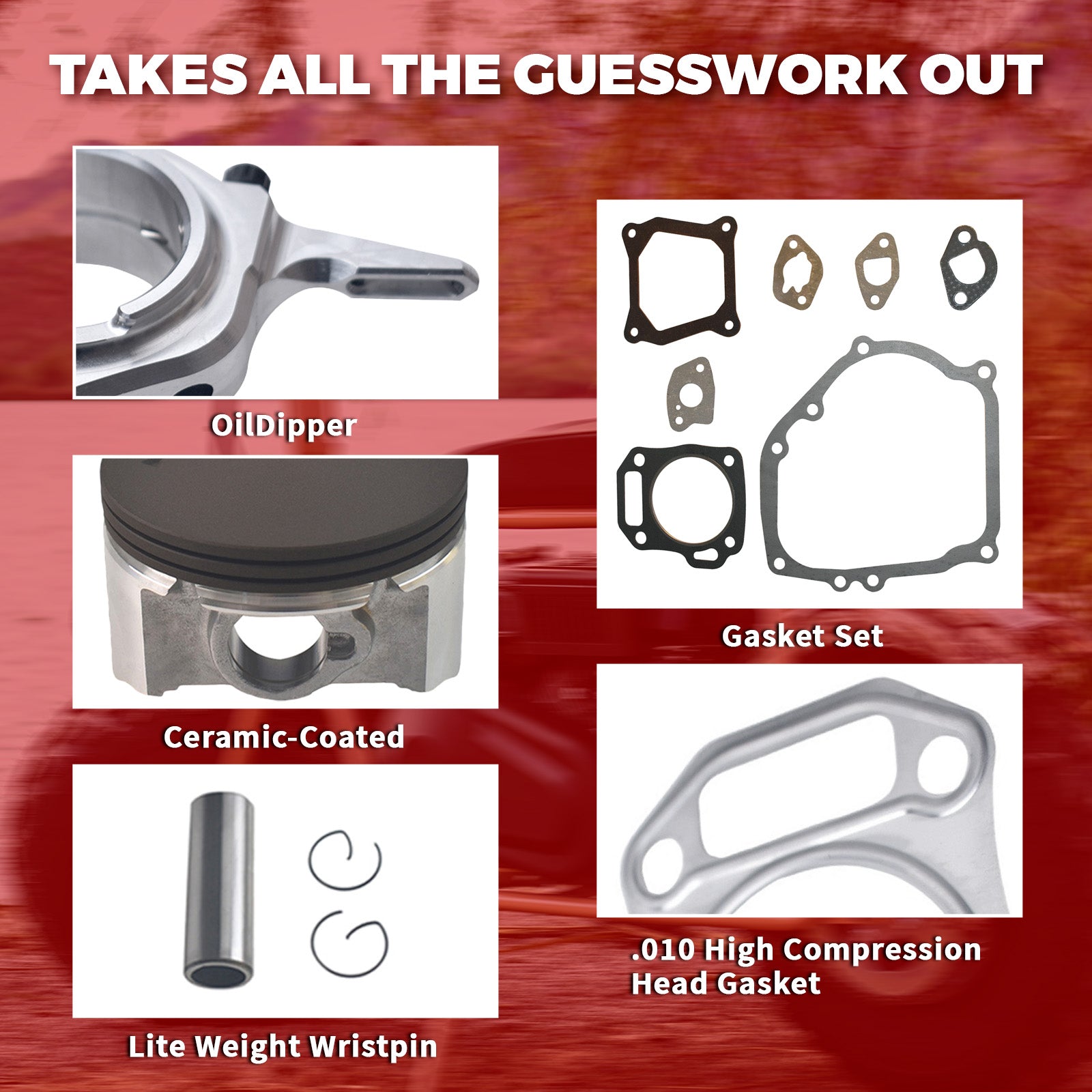 Billet Rod（3.323） Kit 70mm Ceramic Coated Flat Top Piston .550 for Honda GX200 Clone Engine