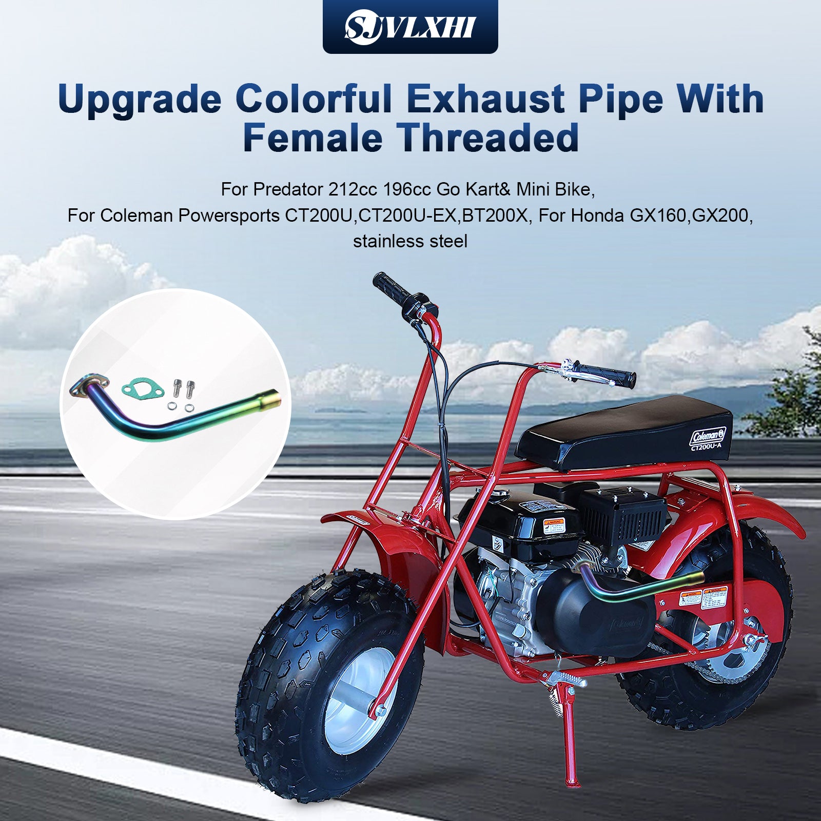 A Bent Exhaust Pipe With Female Threaded Colorful