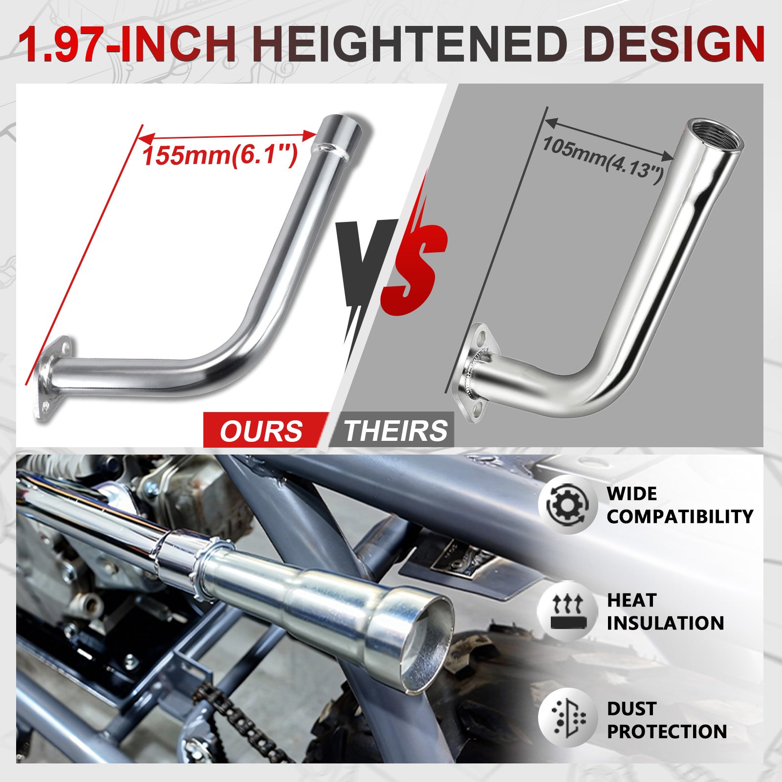 212cc exhaust with 3 Stage exhaust tip For Predator 212cc 196cc 6.5HP for Honda GX160 GX200 for Coleman CT200U BT200X CT200u-ex Mini Bike Go Kart part sliver