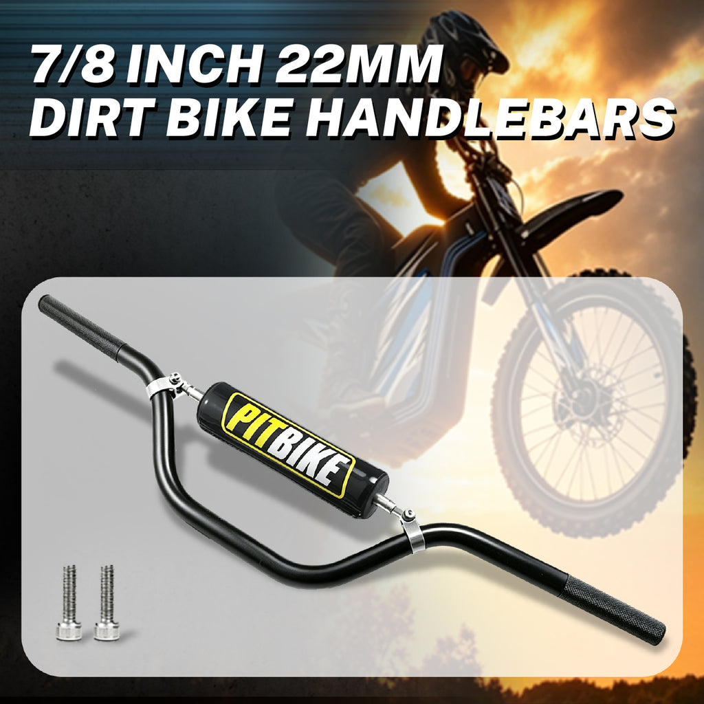 7/8" 22mm Dirt Pit Bike Handlebars with Crossbar & Foam Pad Black