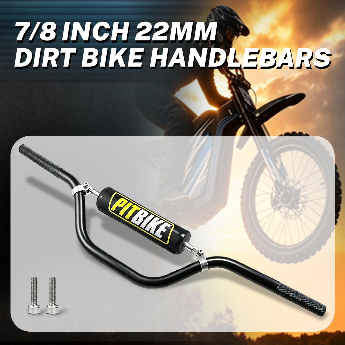 7/8" 22mm Dirt Pit Bike Handlebars with Crossbar & Foam Pad Black
