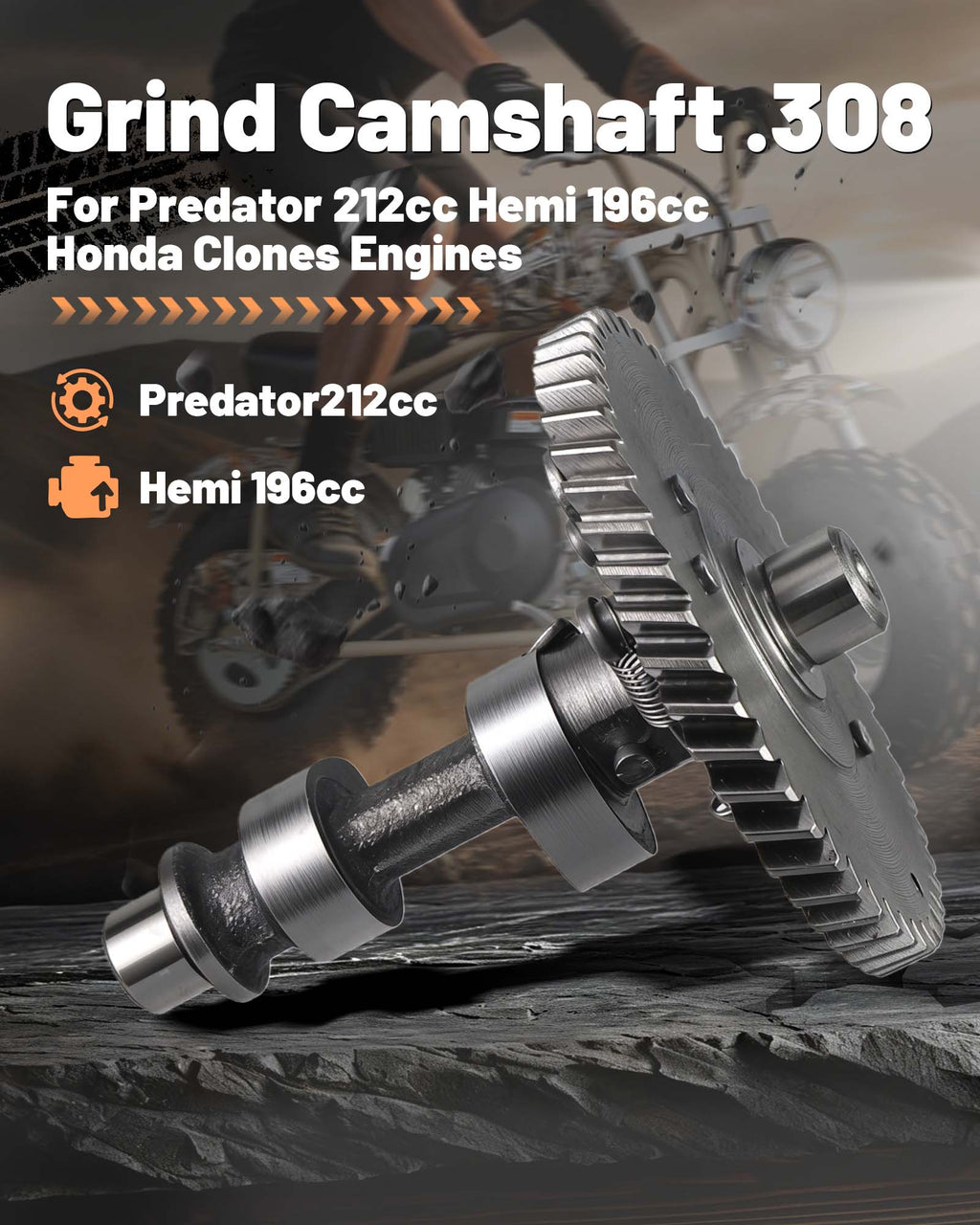 Stage4 .308 Grind Camshaft  For Predator 212cc Non-Hemi /Hemi Engine