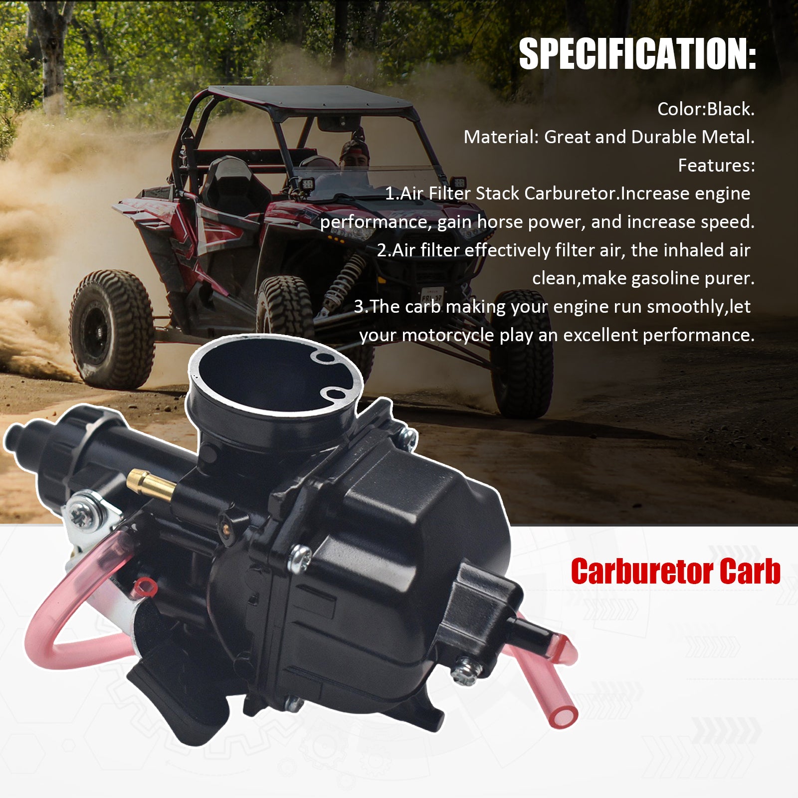 VM22 Black Carburetor Intake Pipe Air Filter Kit Fit For Predator 212cc GX160 Honda GX200 CT200U 196cc KT196 Clones Go Kart Mini Bike Race Kart(Black)