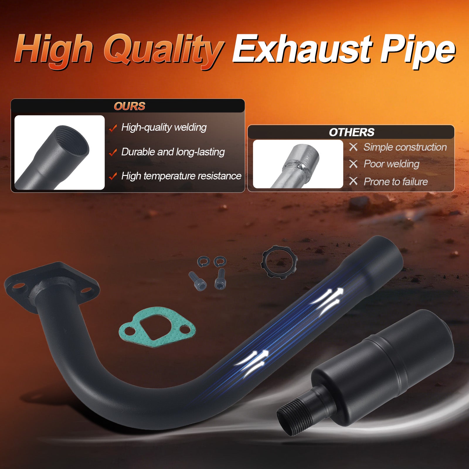 Exhaust Pipe with Muffler For Predator 212cc 196cc/6.5HP,For Coleman CT200U BT200X,Go Kart and Gas Mini Bike Black