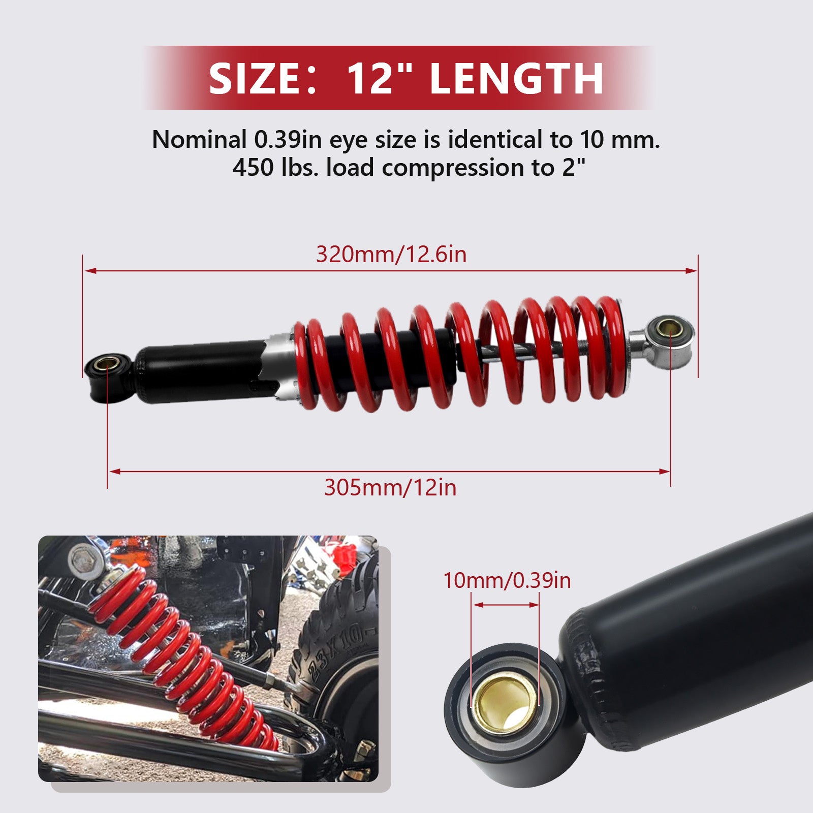 12" Adjustable Shock 10mm ID /12mm ID for Go Kart Minibike