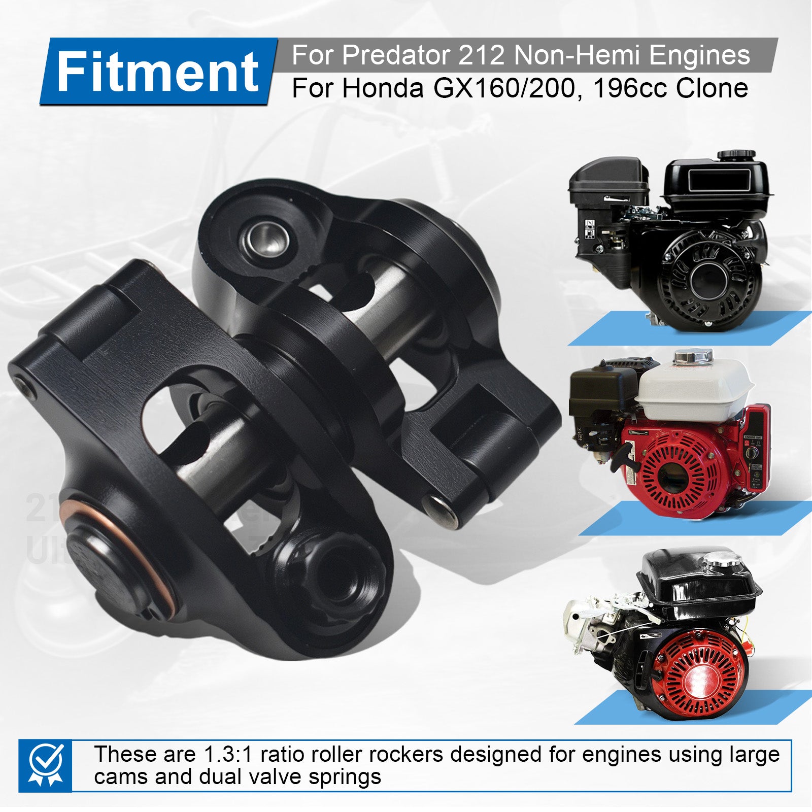 Ultra Light 1.3 Ratio Roller Rockers Kit For Predator 212cc Non Hemi For Honda GX200 Clone Engines with Chromoly Pushrods and Valve Springs