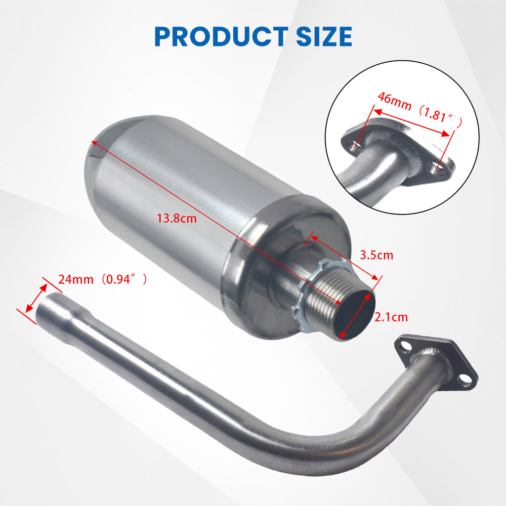 Exhaust Muffler Kit For Coleman Powersports CT200U BT200X KT196 MB200,For Honda GX160 GX200，For Predator 212cc 196cc/6.5HP Gas Mini Bike Go Kart Performance Parts Silver