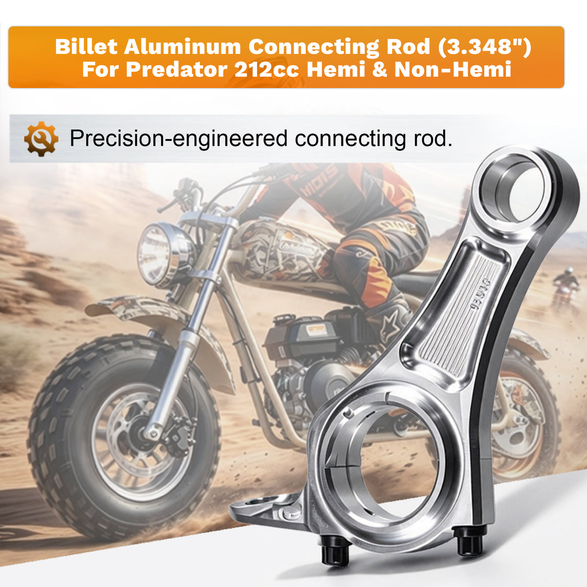 Billet Aluminum Connecting Rod (3.348") For Predator 212cc Hemi & Non-Hemi