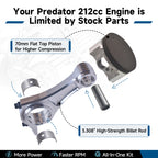 Billet Rod（3.308）70mm Ceramic Coated Flat Top Piston .550 with 18lb Valve Spring Kit for the Harbor Freight Predator 212cc Hemi and Non-Hemi versions Engine Minibike Go Kart Cart