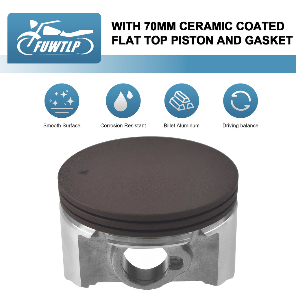 3.308" Billet Aluminum Connecting Rod With 70mm Ceramic Coated Flat Top Piston .550 Gaskets For Predator 212cc Hemi/Non-Hemi Engines Go Kart Parts