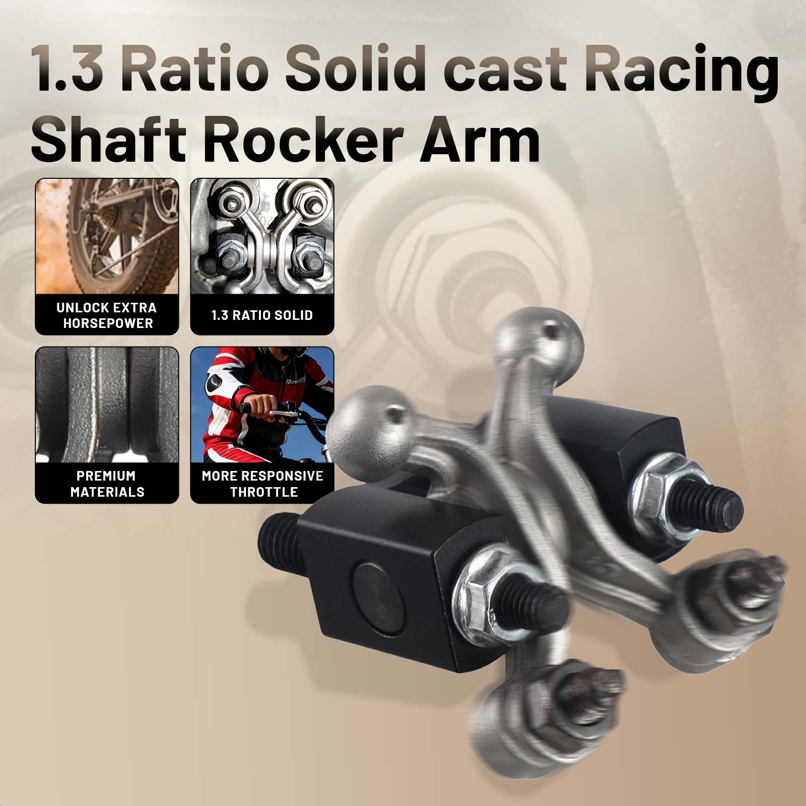 1.3 Ratio Solid cast Racing Shaft Rocker Arm set with billet value cover 26lb race springs for Predator 196cc 212cc 224cc Non Hemi for Honda GX160 GX200 Engine MiniBike Performance Parts