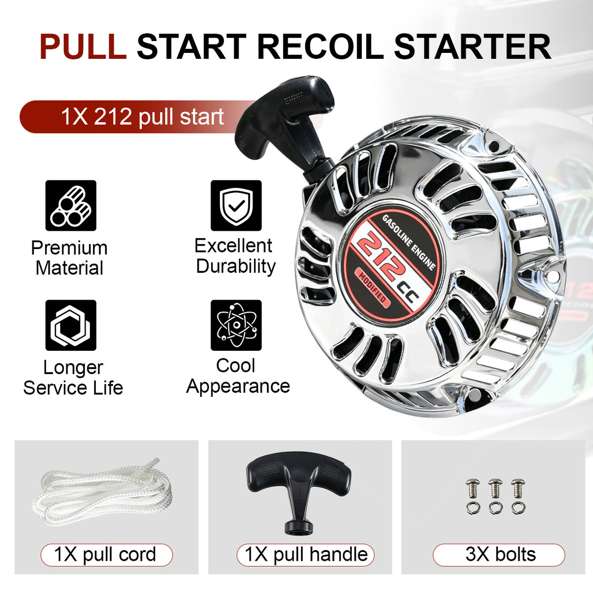 Upgrade Pull Start Recoil Starter for Predator 212cc Silver