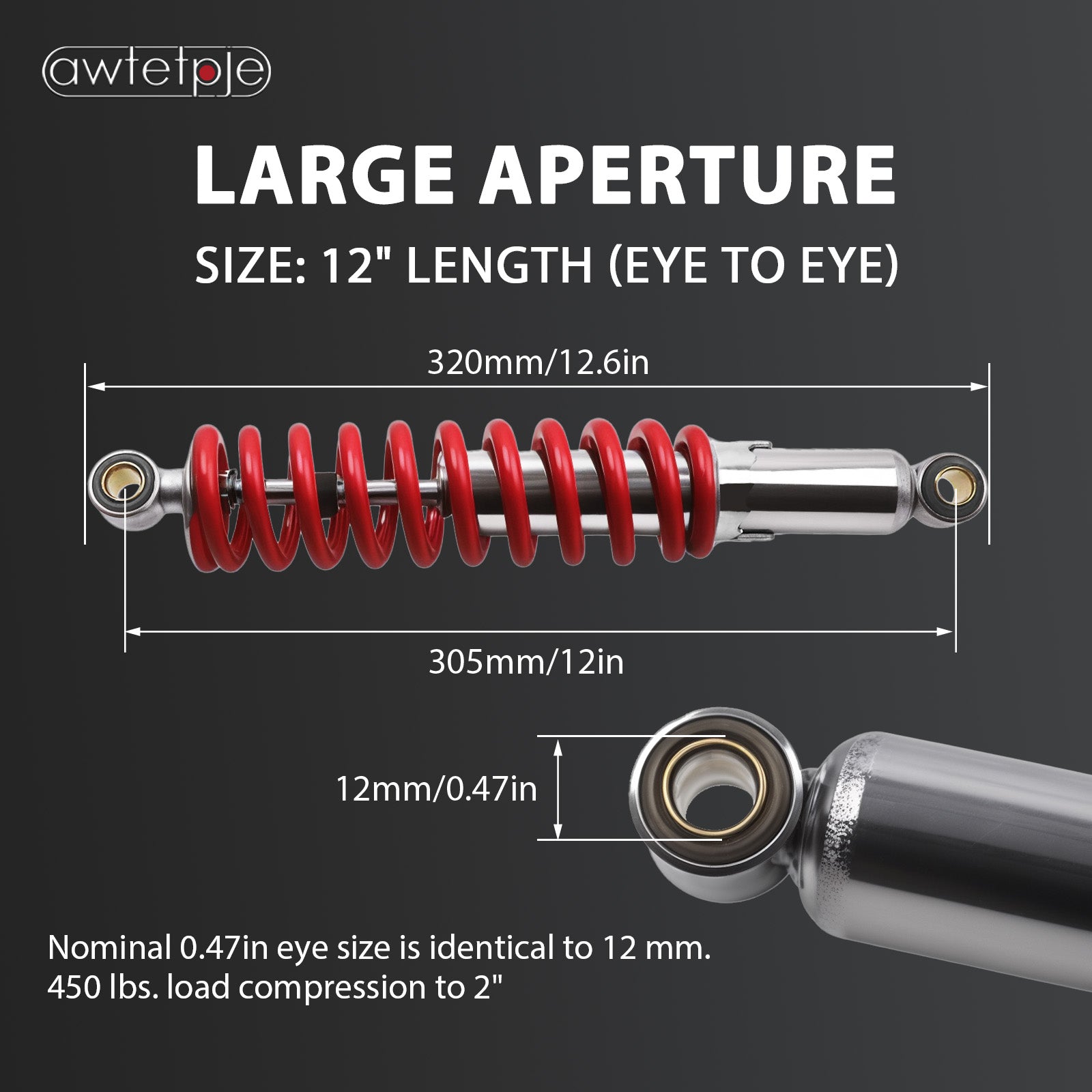 12" Adjustable Shock 10mm ID /12mm ID for Go Kart Minibike
