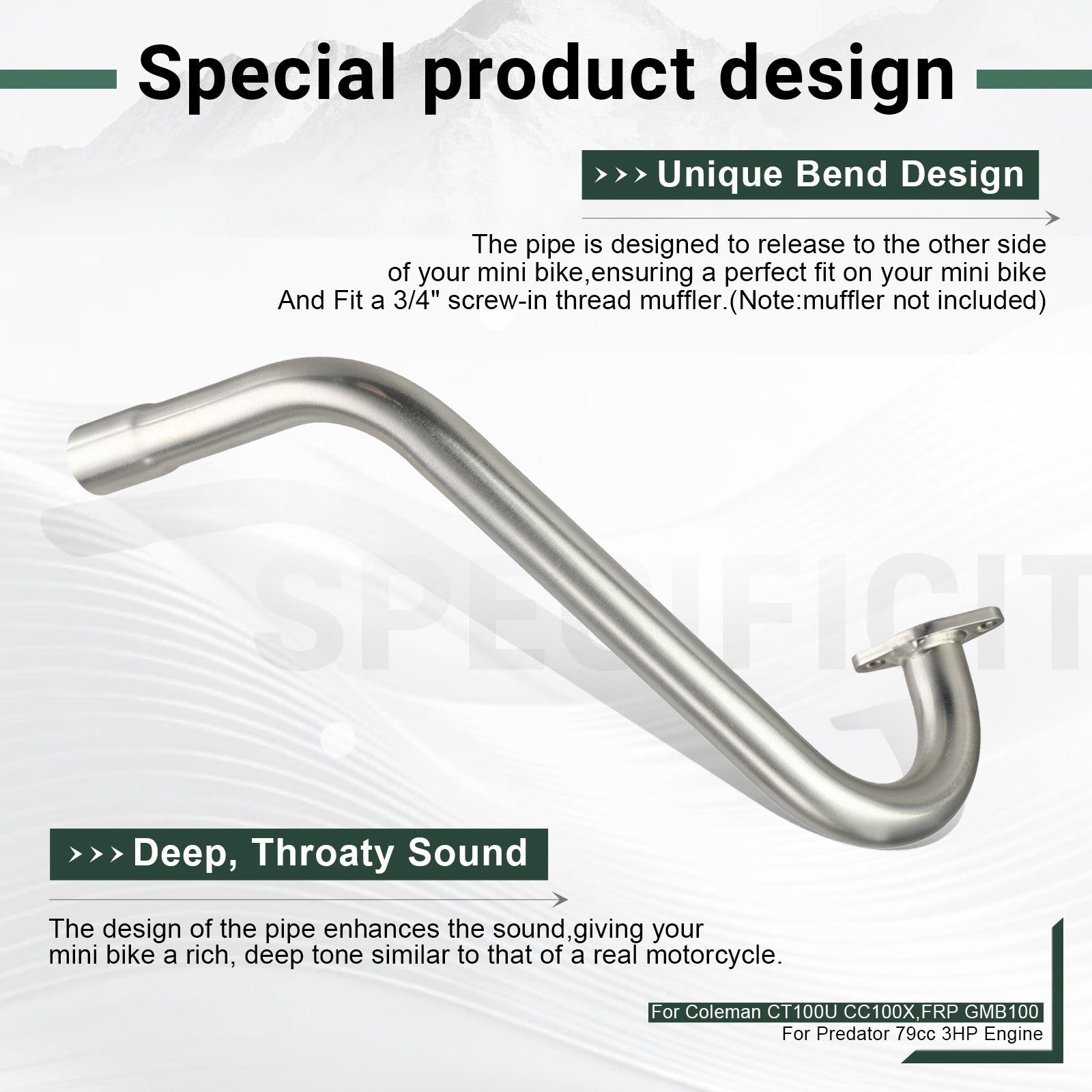 Upgrade Right Long 5 Stage Exhaust Pipe Header For Coleman CT100U CC100X 98cc For FRP GMB100 Mini Bike For Predator 79cc 3hp Engine Mini Bike Silver