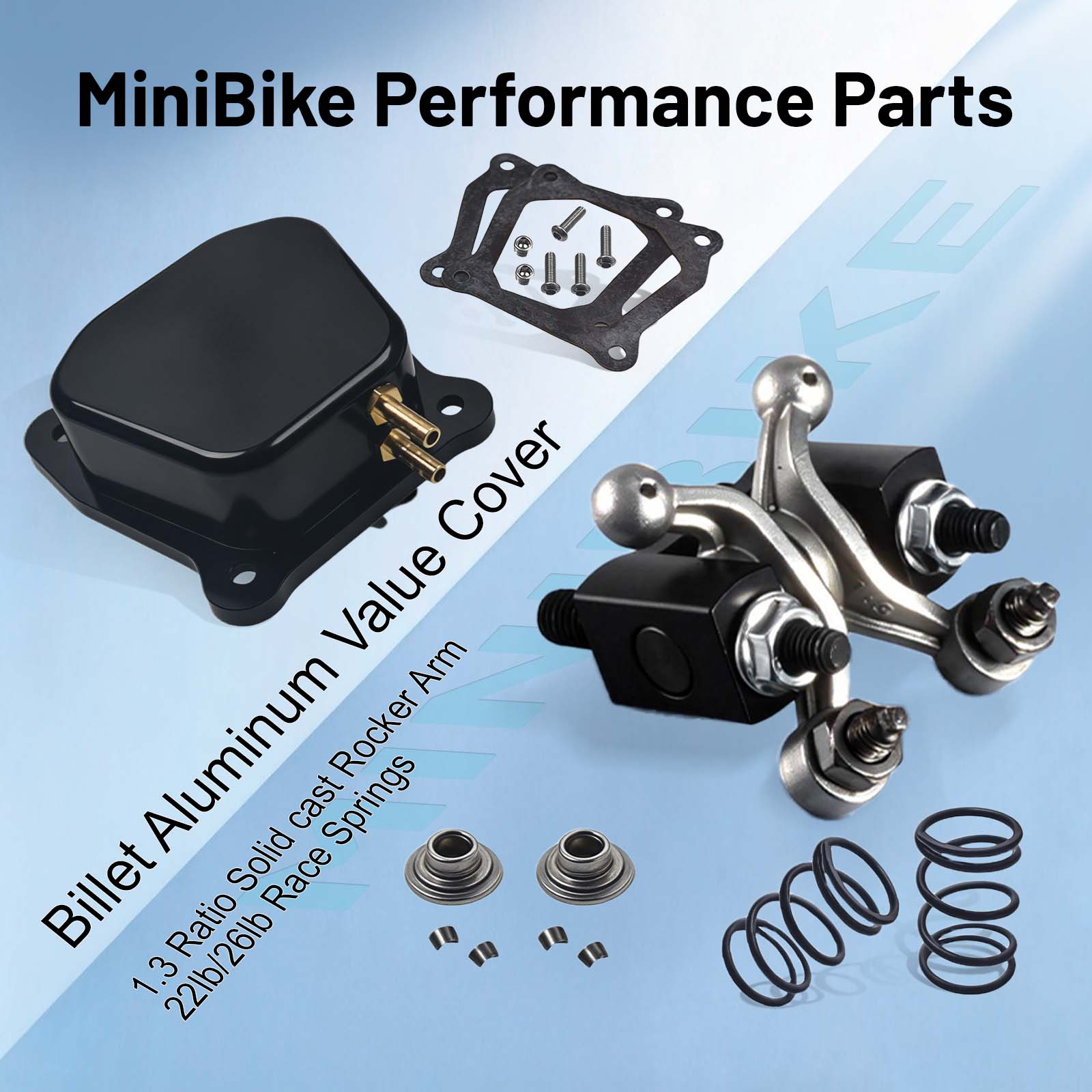 1.3 Ratio Solid cast Racing Shaft Rocker Arm set with billet value cover 22lb race springs for Predator 196cc 212cc 224cc Non Hemi