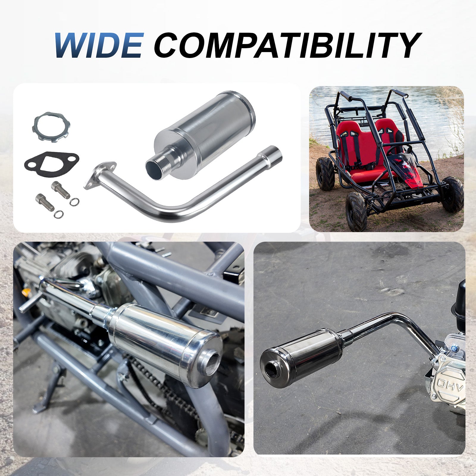 Exhaust With Muffler For Predator 212cc 196cc 6.5HP for Honda GX160 GX200 for Coleman CT200U BT200X CT200u-ex Mini Bike Go Kart part sliver