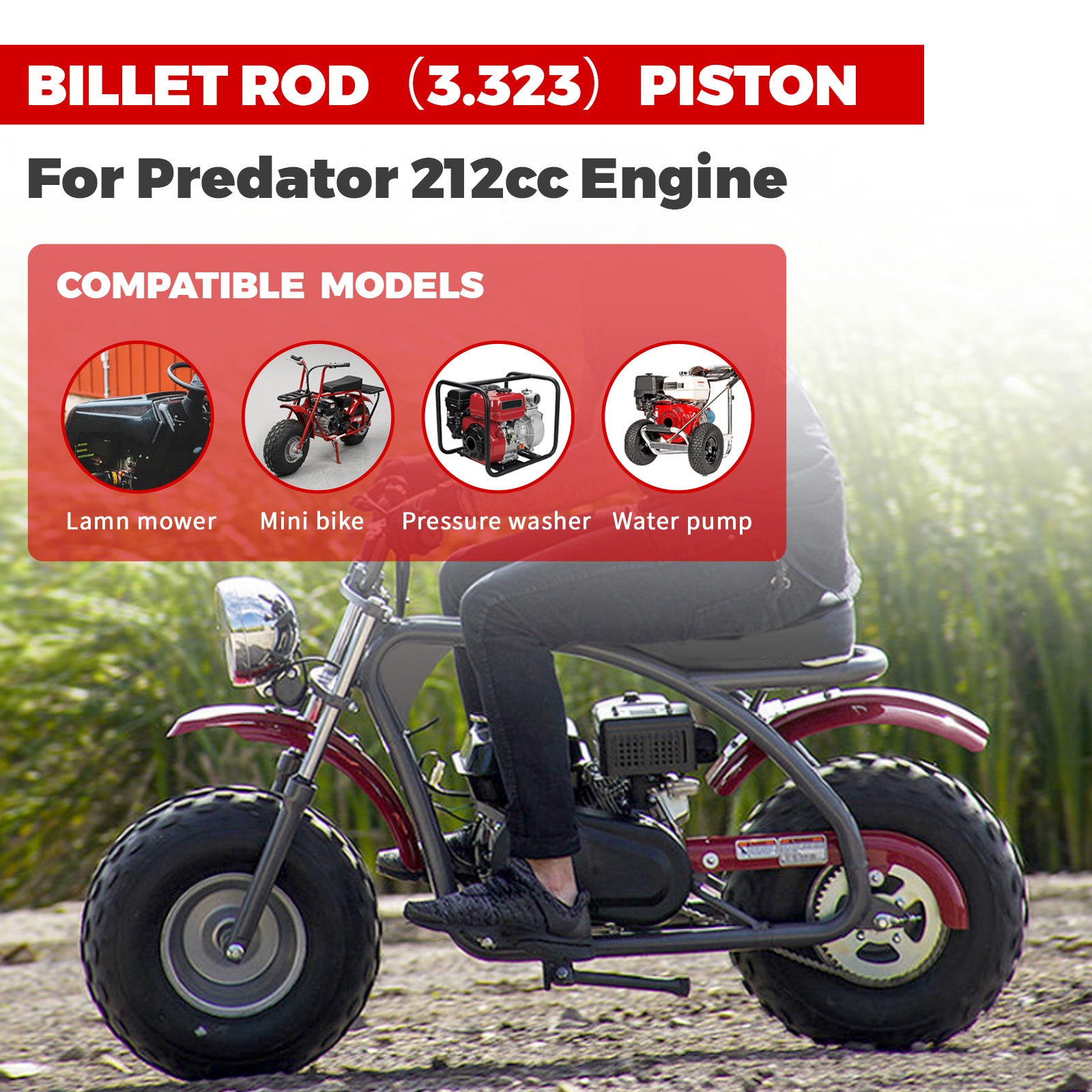 Billet Rod（3.323） Kit 70mm Ceramic Coated Flat Top Piston .550 for Honda GX200 Clone Engine