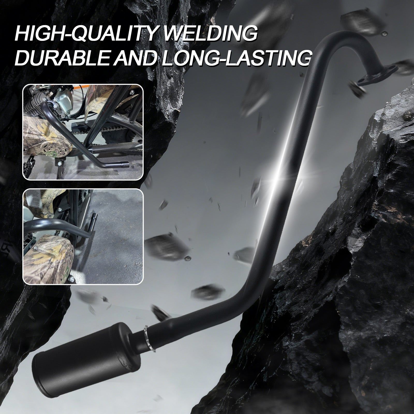 212cc Long Exhaust Pipe with Muffler Fit for Predator 224cc 196cc Mini Bike Coleman CT200U BT200X CT200U-EX Baja Warrior MB200 Axis M200 GX200 6.5hp Clone Engine KT196 Go Kart Parts
