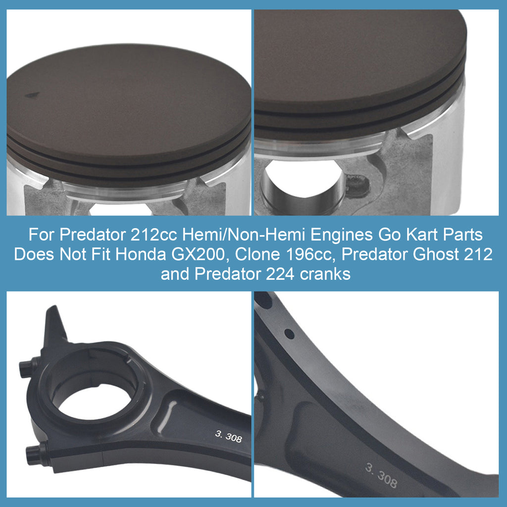 3.308" Billet Aluminum Connecting Rod With 70mm Ceramic Coated Flat Top Piston .550 Gaskets For Predator 212cc Hemi/Non-Hemi Engines Go Kart Parts