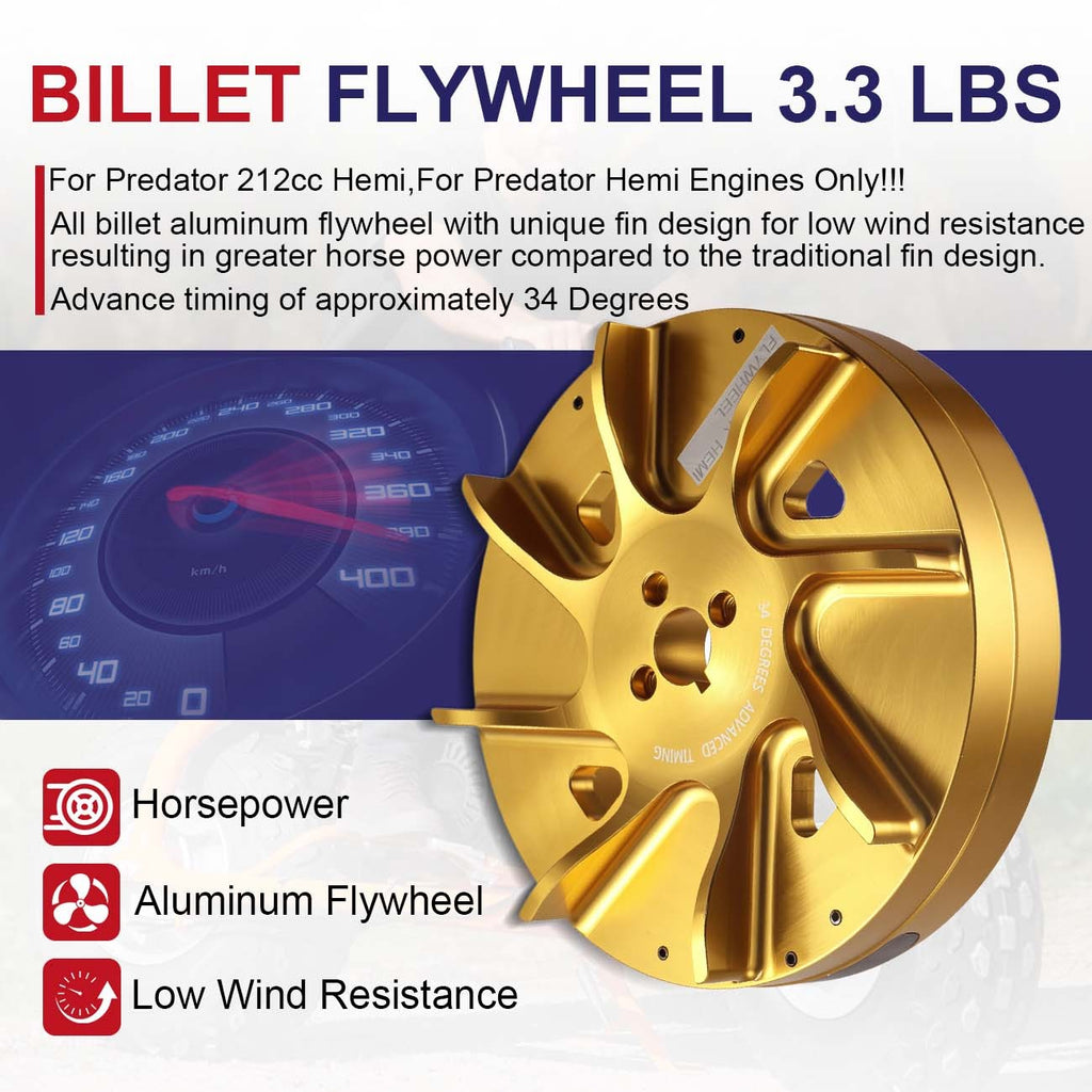 Slipstream Billet Flywheel,3.3 lbs,34 Degrees For Predator 212cc Hemi Engines