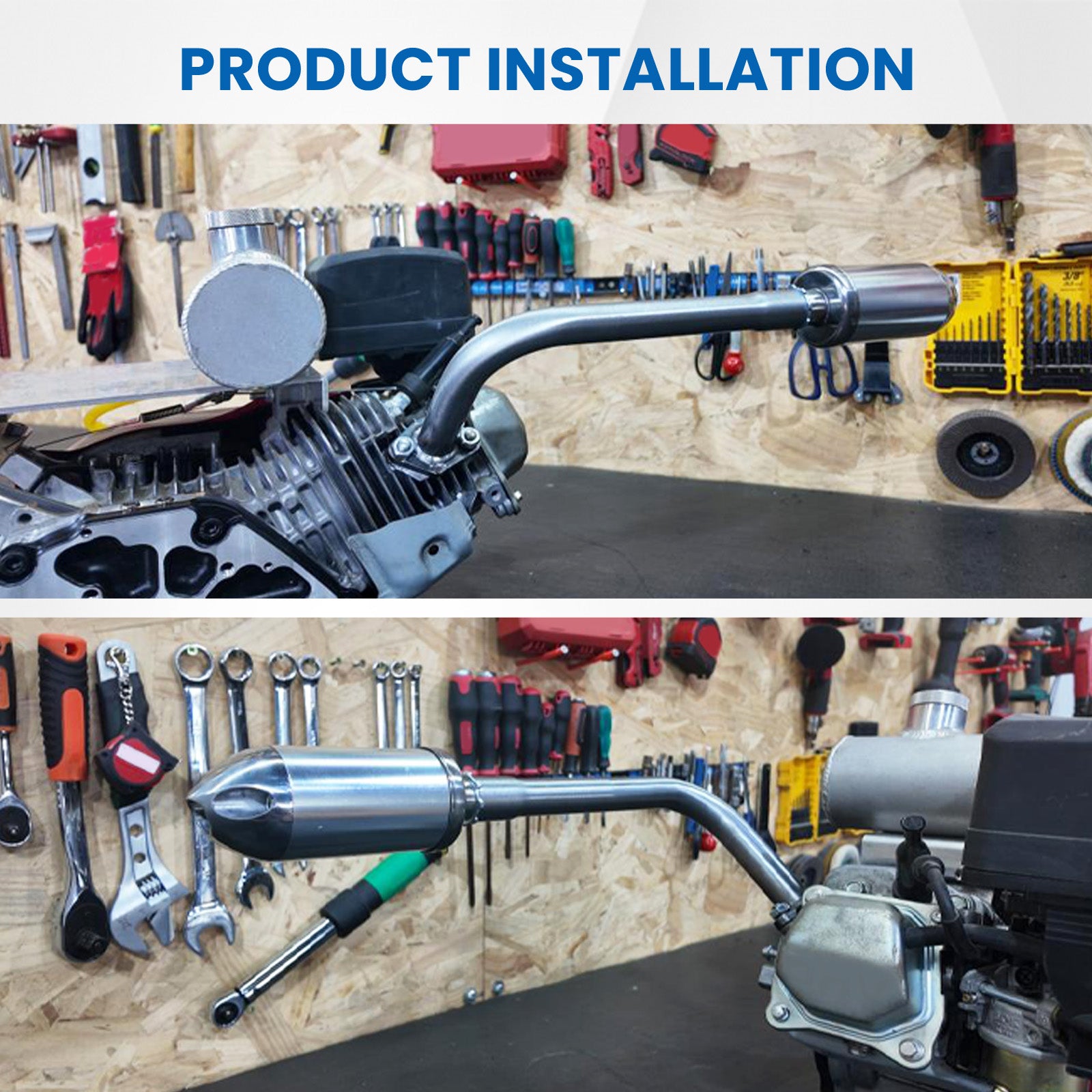 Exhaust Muffler Kit For Coleman Powersports CT200U BT200X KT196 MB200,For Honda GX160 GX200，For Predator 212cc 196cc/6.5HP Gas Mini Bike Go Kart Performance Parts Silver