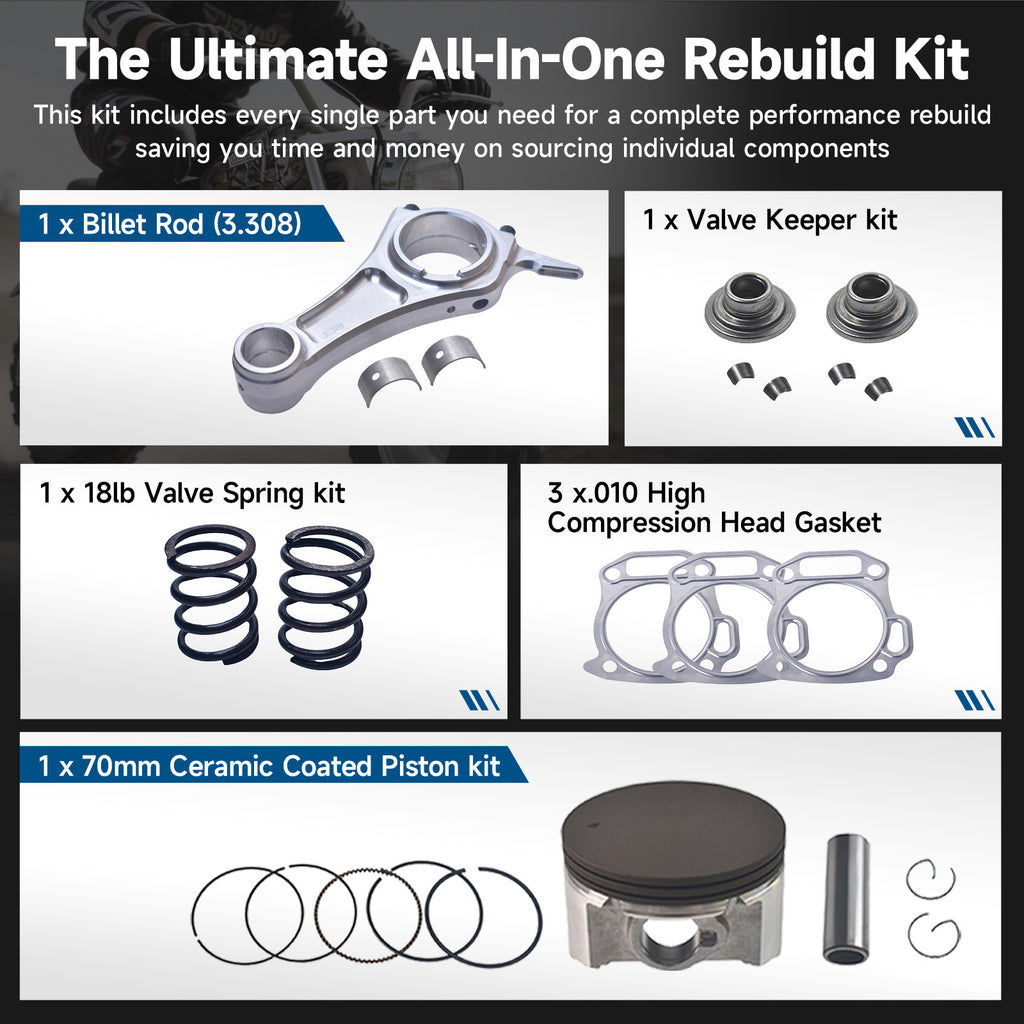 Billet Rod（3.308）70mm Ceramic Coated Flat Top Piston .550 with 18lb Valve Spring Kit for the Harbor Freight Predator 212cc Hemi and Non-Hemi versions Engine Minibike Go Kart Cart