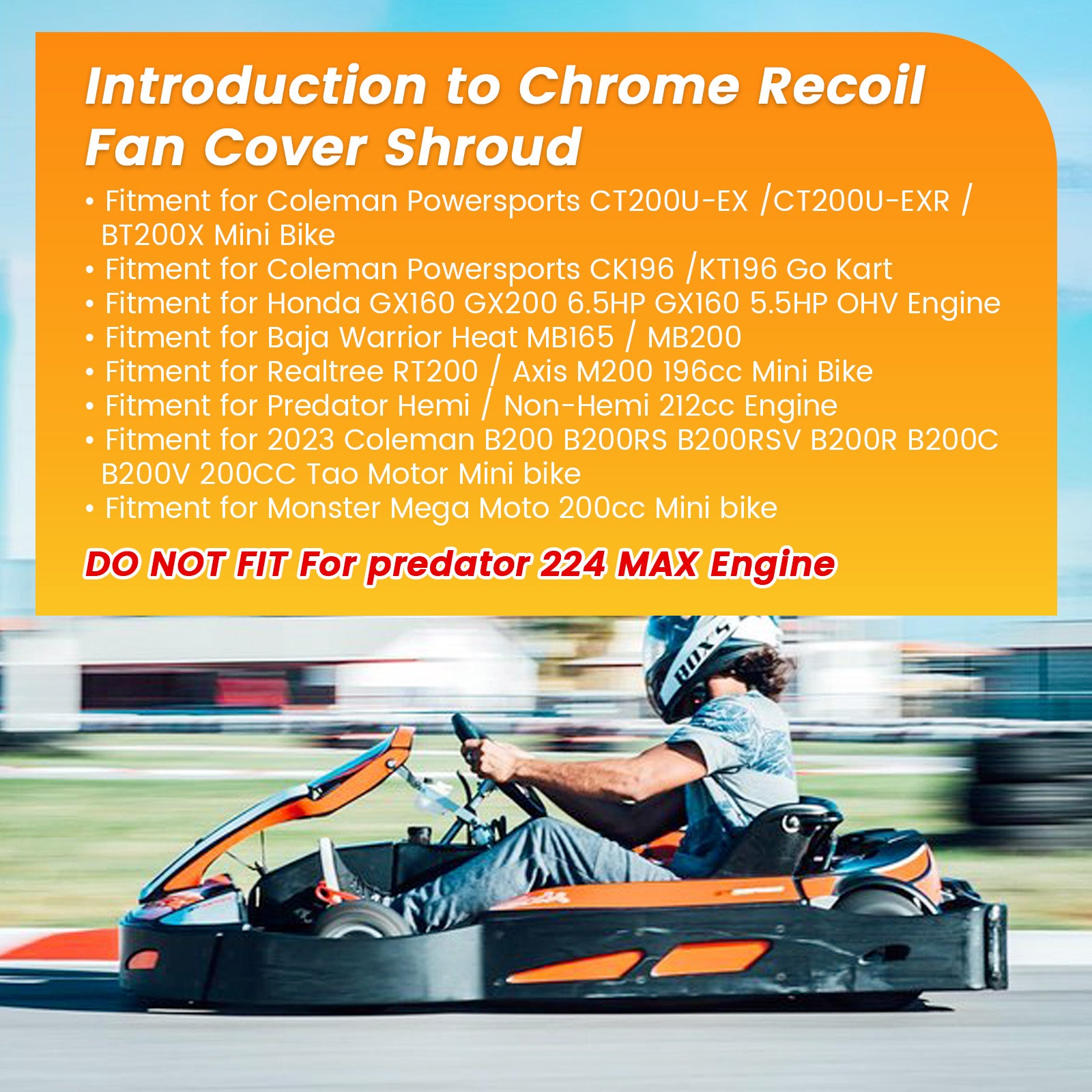 Recoil Fan Cover For Predator 212cc For Honda GX160 GX200 For Coleman CT200U BT200X For Tillotson Hisun Clone 196cc Engine For KT196 Go Kart Mini Bike Gold
