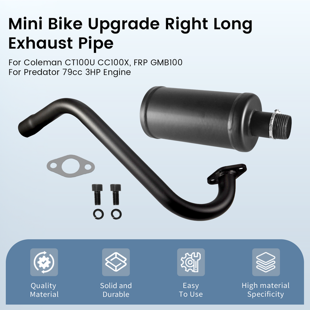 Upgrade Right Long Exhaust Pipe With Muffler For Coleman CT100U CC100X 98cc For FRP GMB100 Mini Bike For Predator 79cc 3hp Engine Mini Bike Black