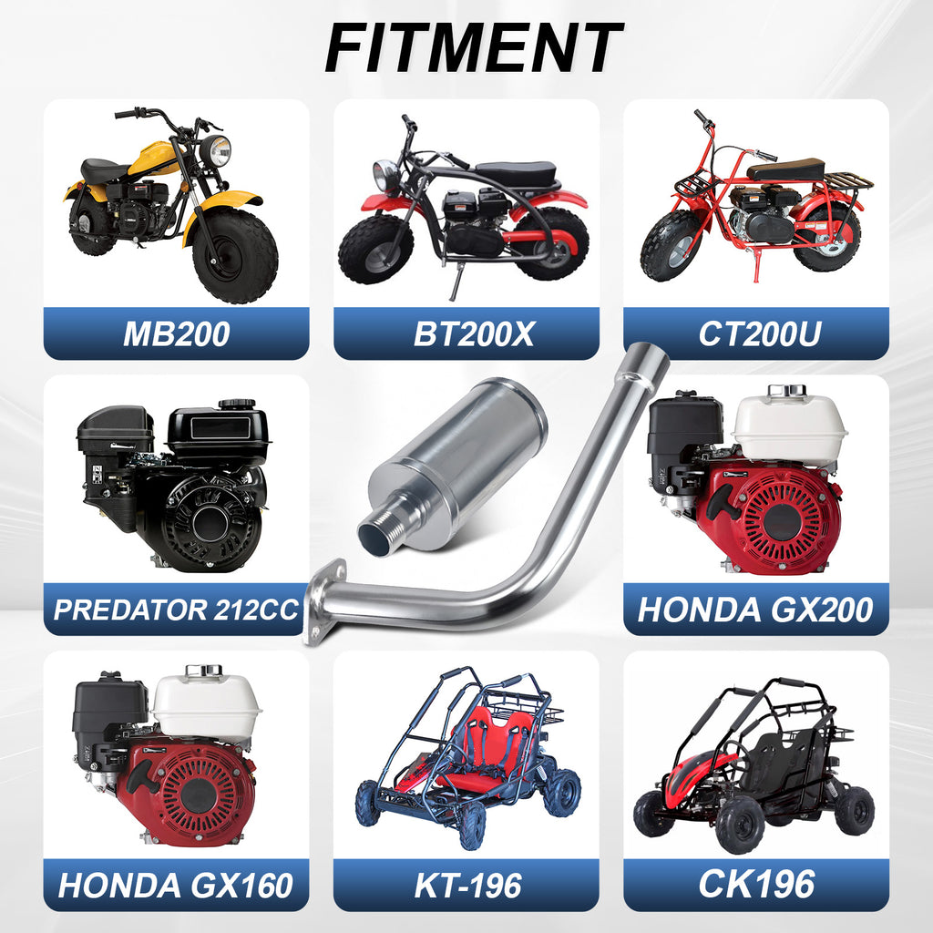 Exhaust With Muffler For Predator 212cc 196cc 6.5HP for Honda GX160 GX200 for Coleman CT200U BT200X CT200u-ex Mini Bike Go Kart part sliver