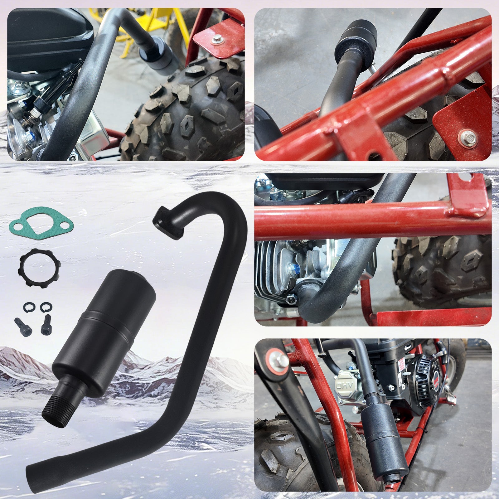 212cc Upgrade Exhaust Pipe with Muffler Kit for Predator 196cc 224cc 6.5hp for Coleman CT200U BT200X CT200U-EX Mini Bike Go Kart Black