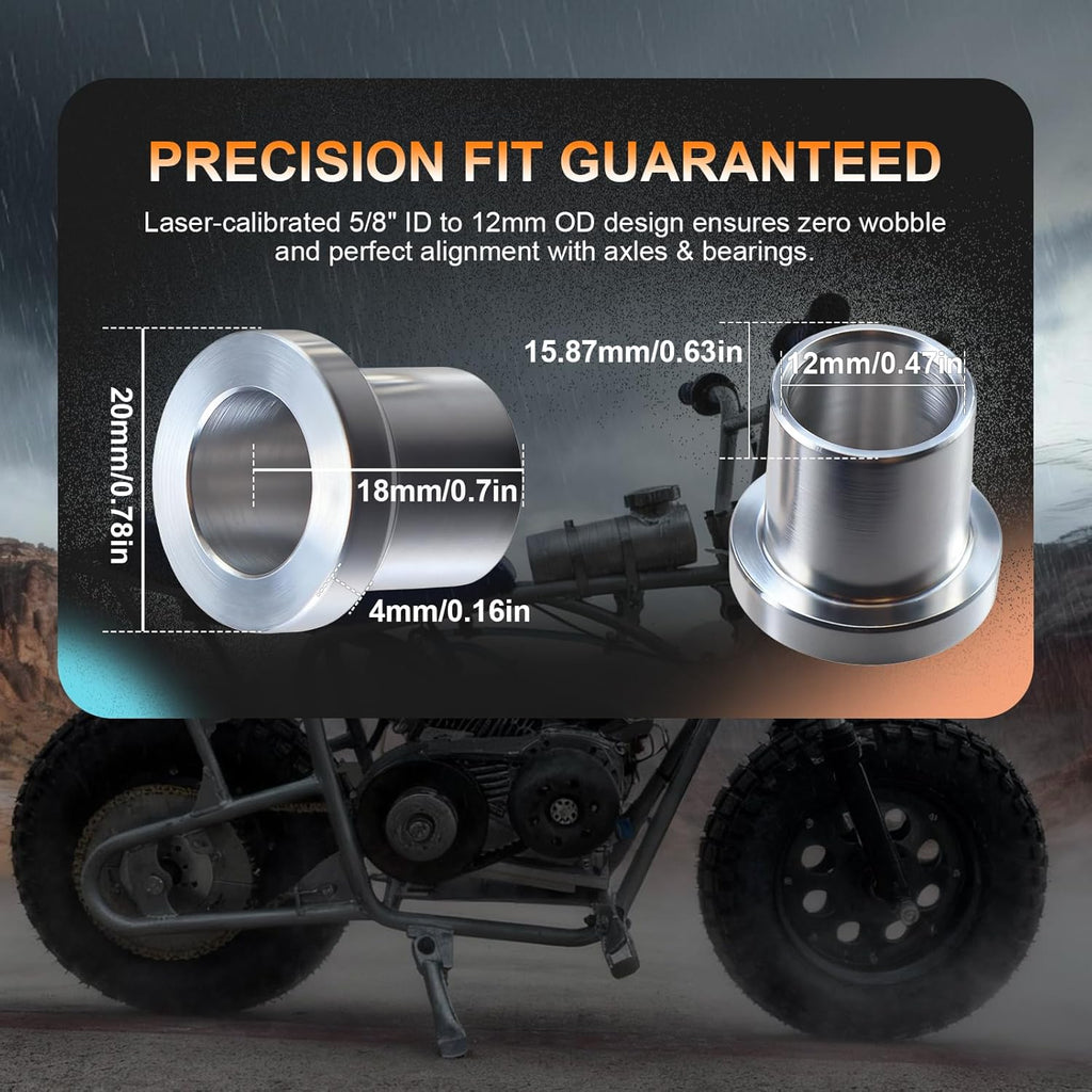 4 Pack 5/8" to 12mm Adapter Sleeve Bearing Reducer Bushing for Mini Bike Axle - Aluminum Alloy