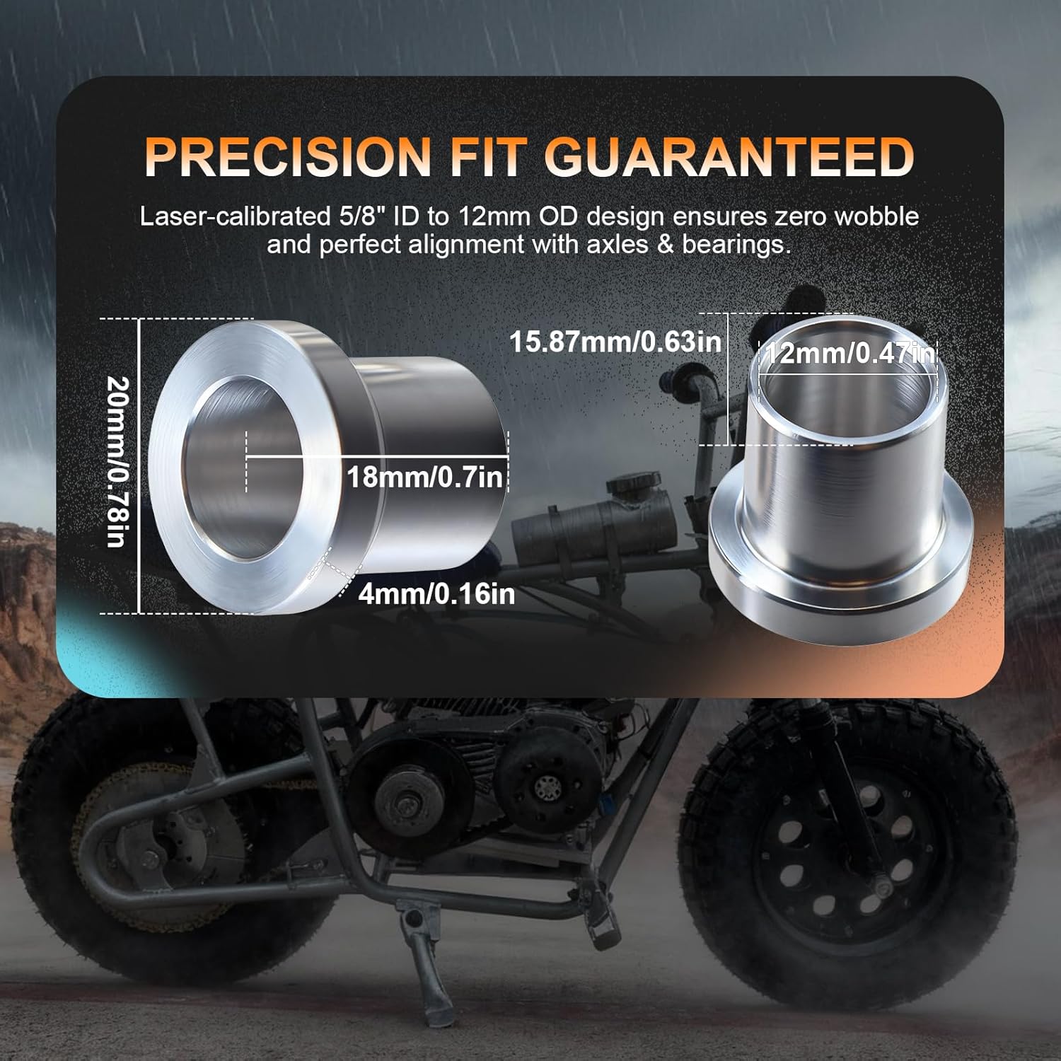 4 Pack 5/8" to 12mm Adapter Sleeve Bearing Reducer Bushing for Mini Bike Axle - Aluminum Alloy