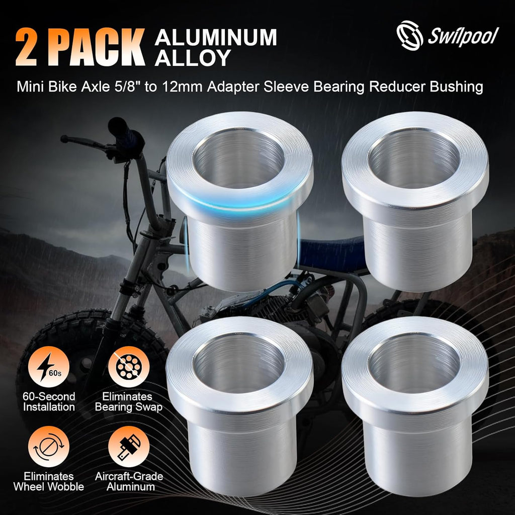 4 Pack 5/8" to 12mm Adapter Sleeve Bearing Reducer Bushing for Mini Bike Axle - Aluminum Alloy