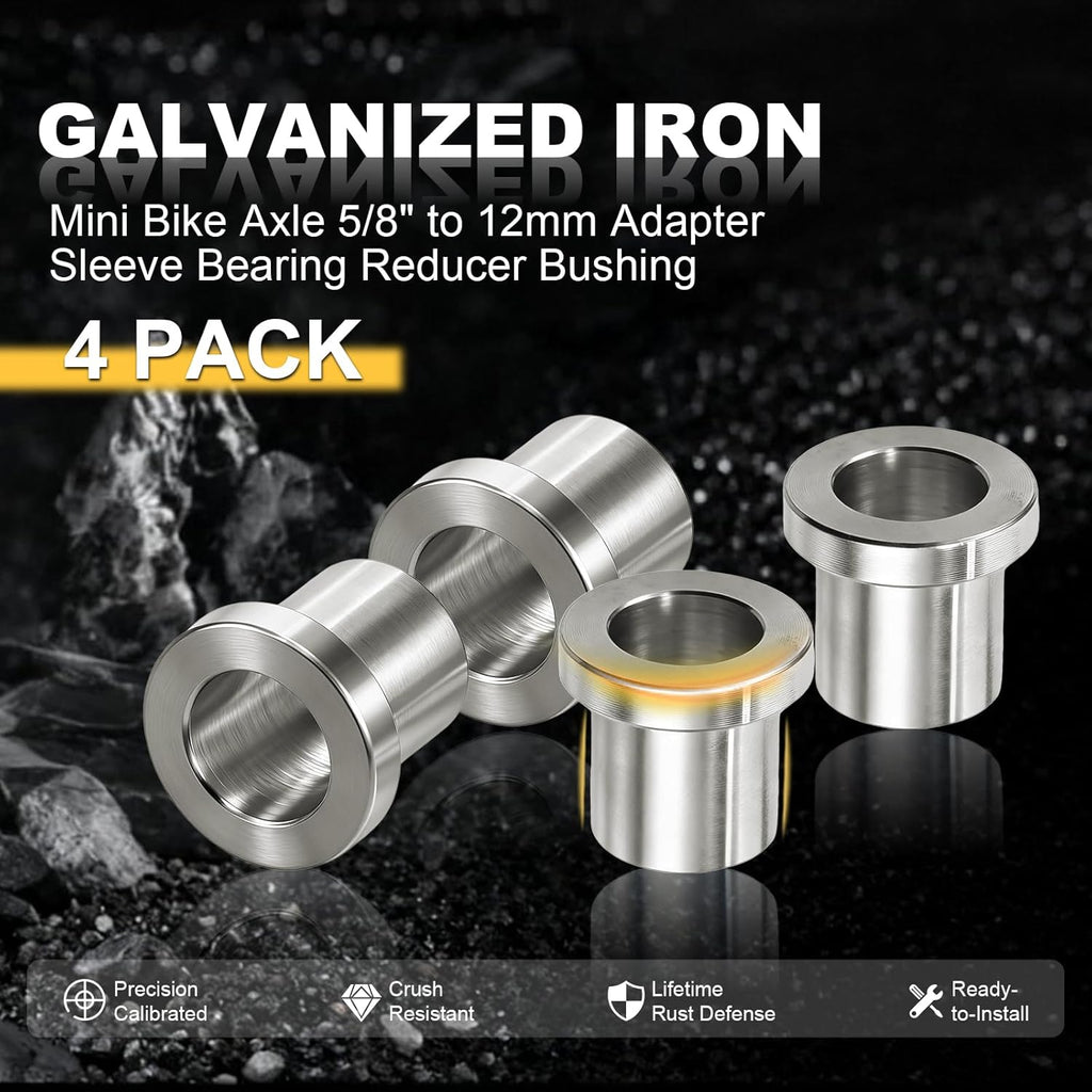 4 Pack 5/8" to 12mm Adapter Sleeve Bearing Reducer Bushing for Mini Bike Axle - Galvanized Iron